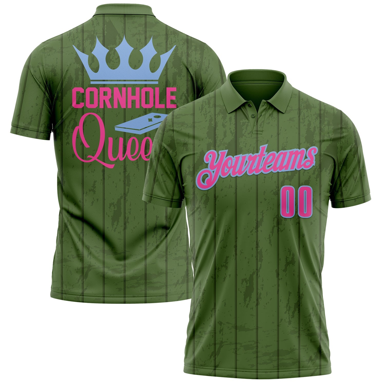 Custom Green Pink-Light Blue 3D Cornhole Performance Polo Shirt - Main View
