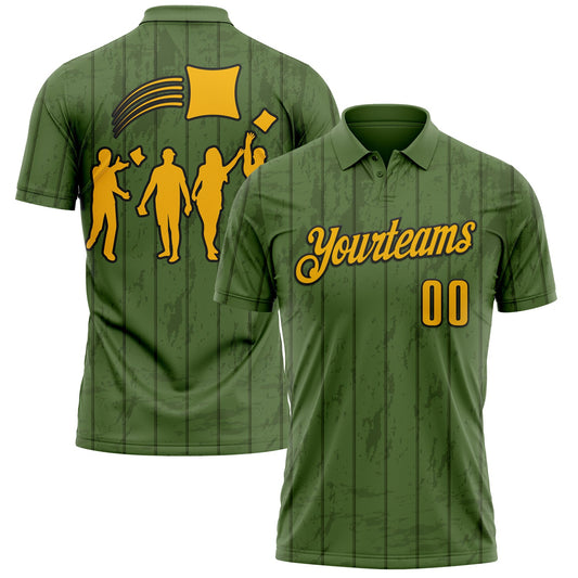 Custom Green Gold-Black 3D Cornhole Performance Polo Shirt - Main View