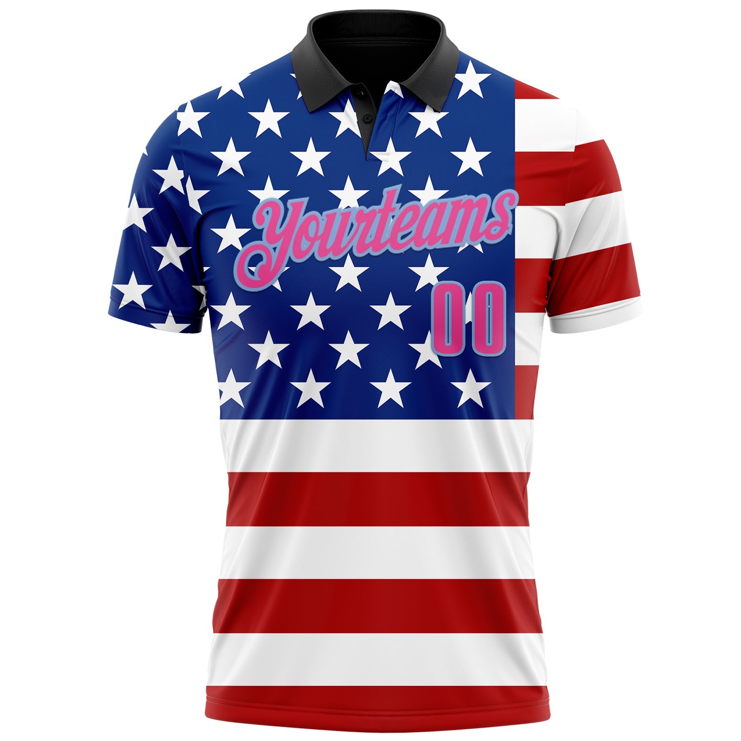 Custom Black Pink Light Blue Red-Royal 3D Cornhole American Flag Performance Polo Shirt view 2