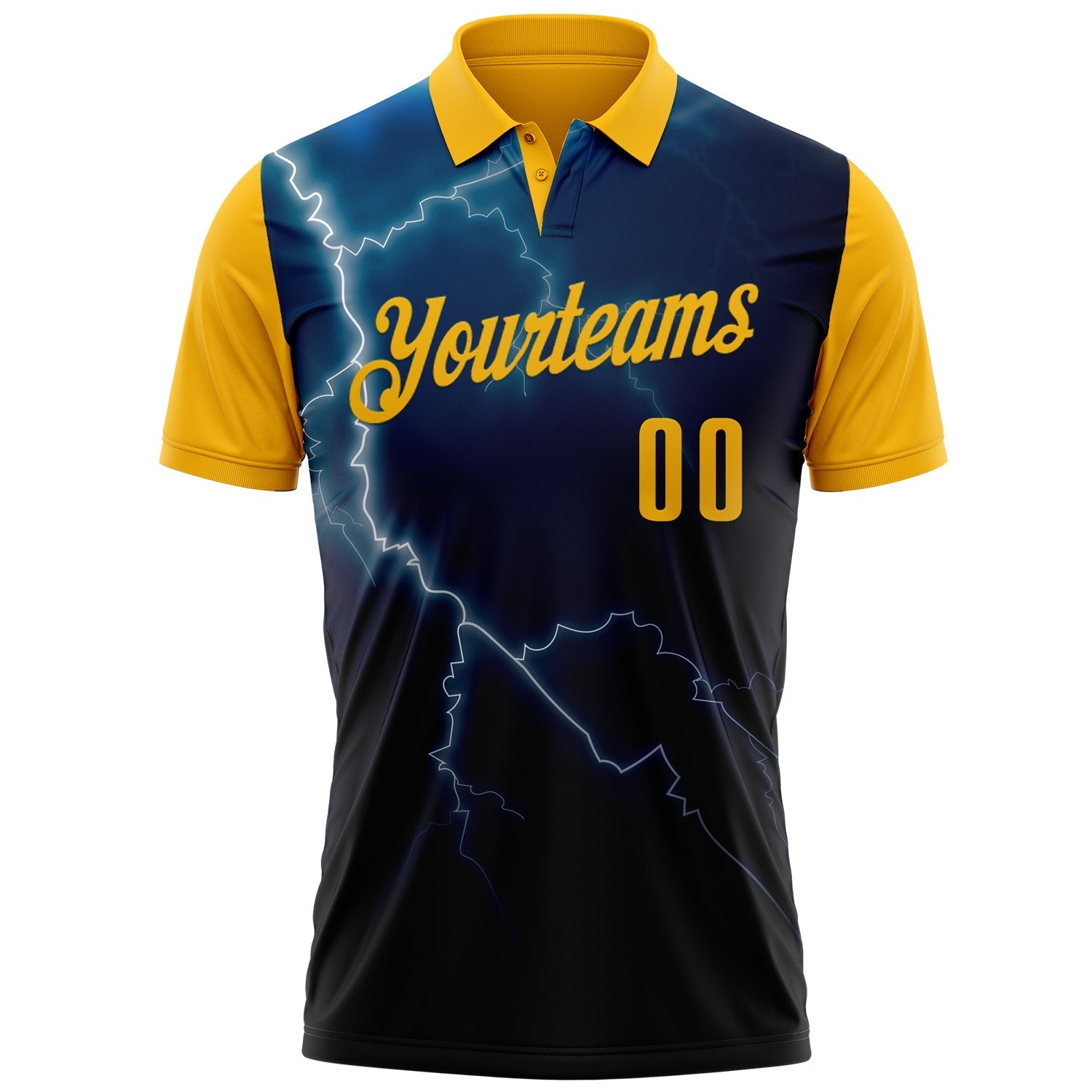 Custom Navy Gold 3D Cornhole Performance Polo Shirt view 2