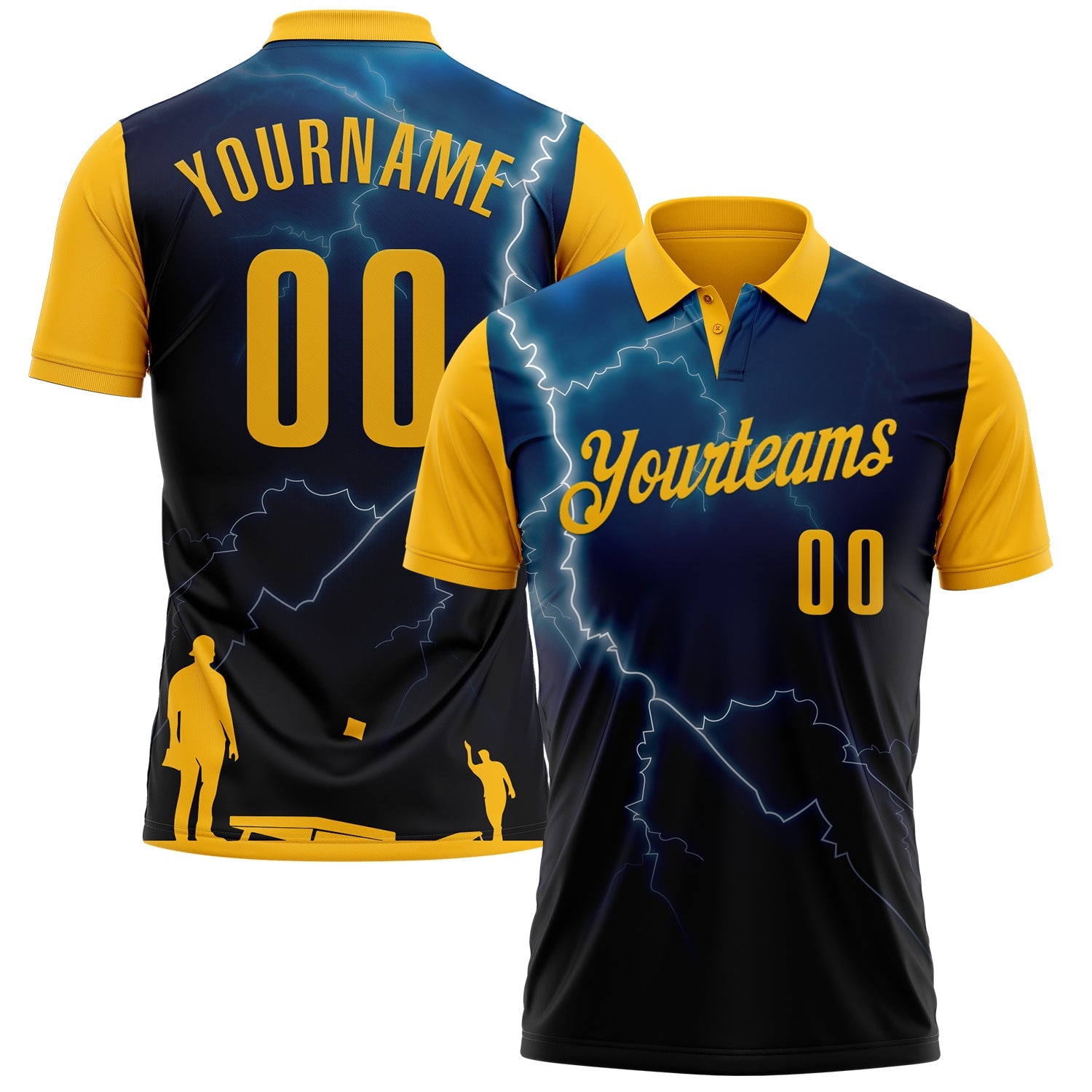 Custom Navy Gold 3D Cornhole Performance Polo Shirt - Main View
