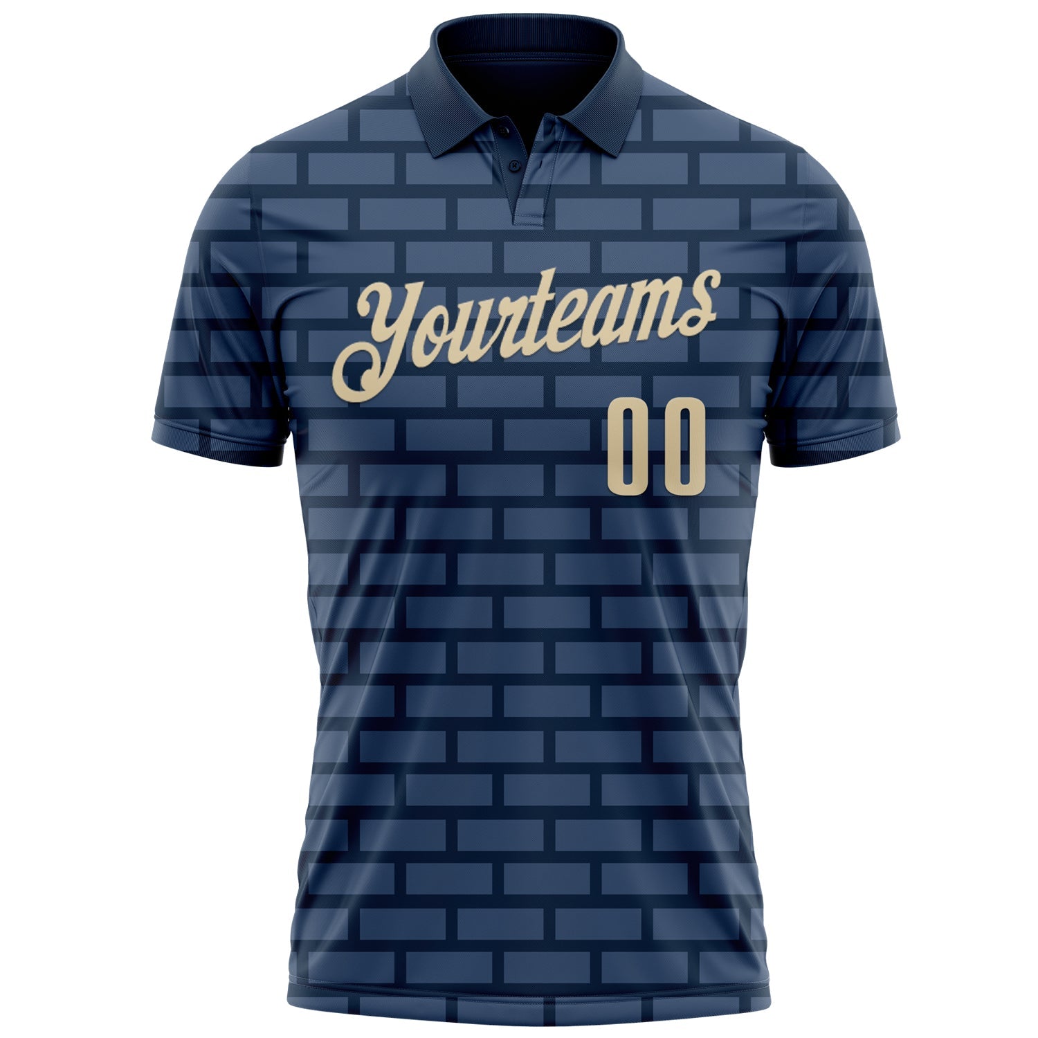 Custom Navy Cream 3D Cornhole Performance Polo Shirt view 2