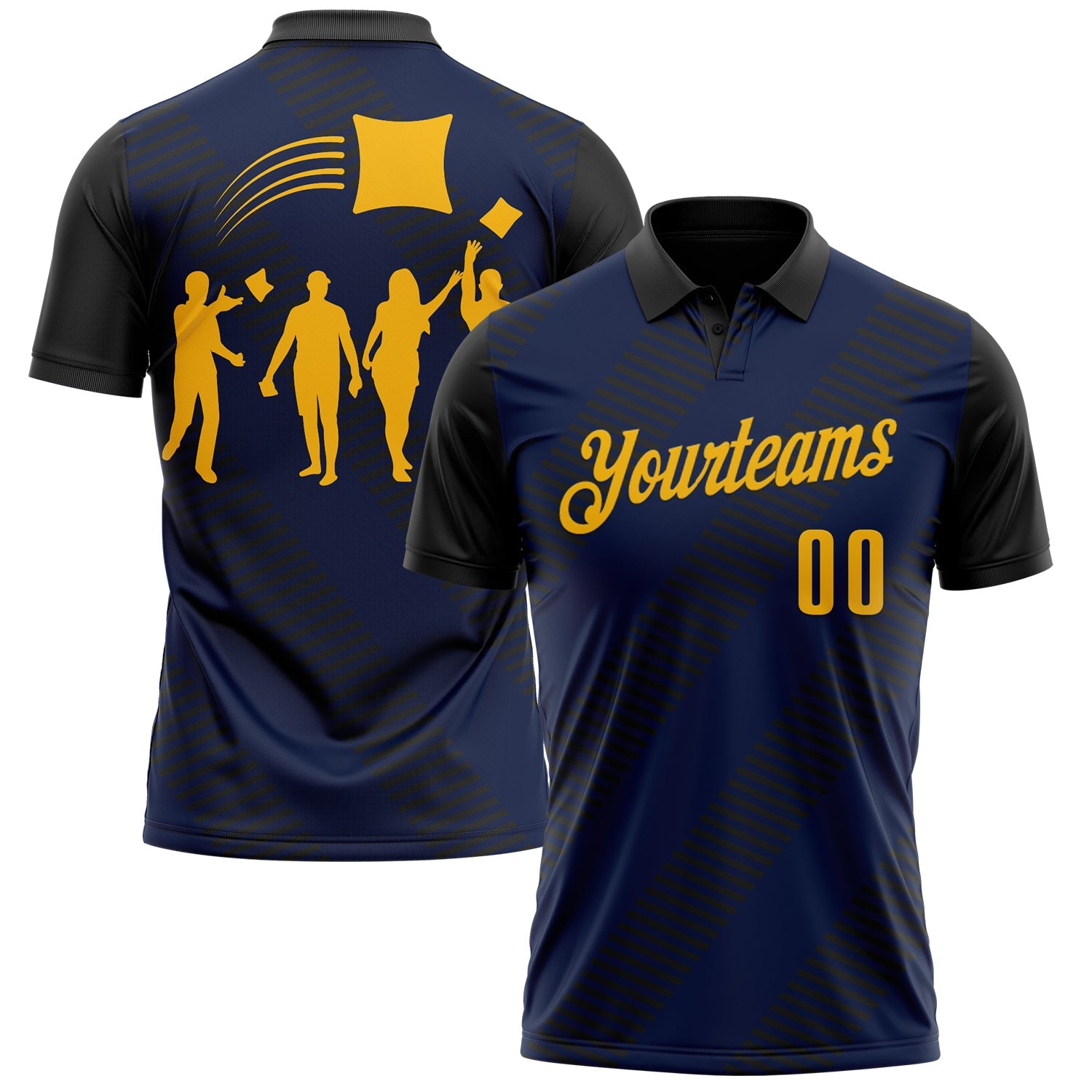 Custom Black Gold 3D Cornhole Performance Polo Shirt - Main View