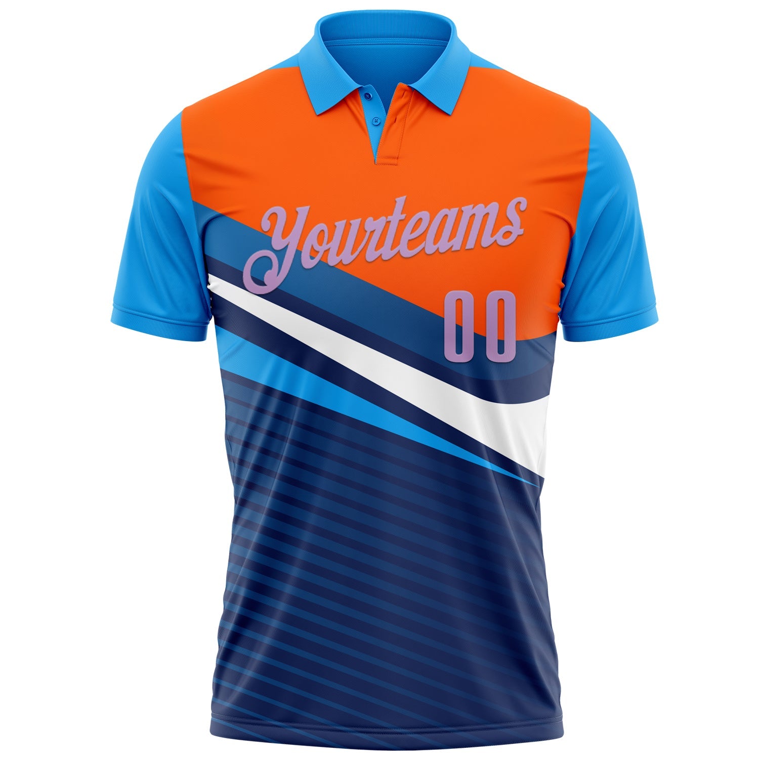Custom Orange Light Purple Powder Blue-Navy 3D Cornhole Performance Polo Shirt view 2