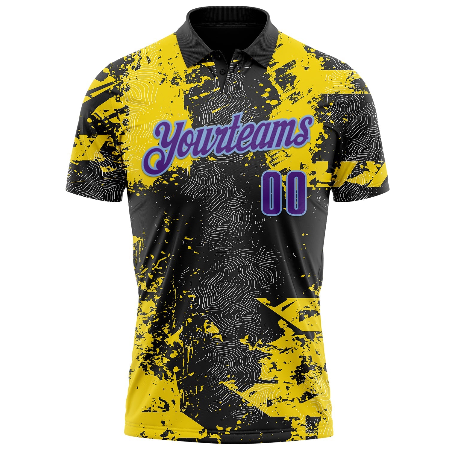 Custom Black Purple-Light Blue 3D Cornhole Splash Performance Polo Shirt view 2