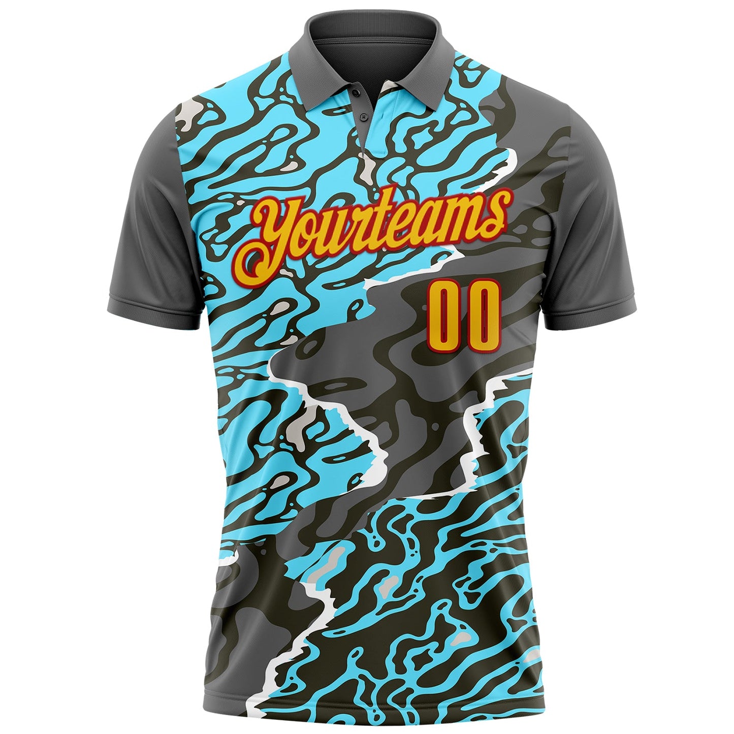 Custom Steel Gray Yellow-Red 3D Cornhole Fluid Performance Polo Shirt view 2