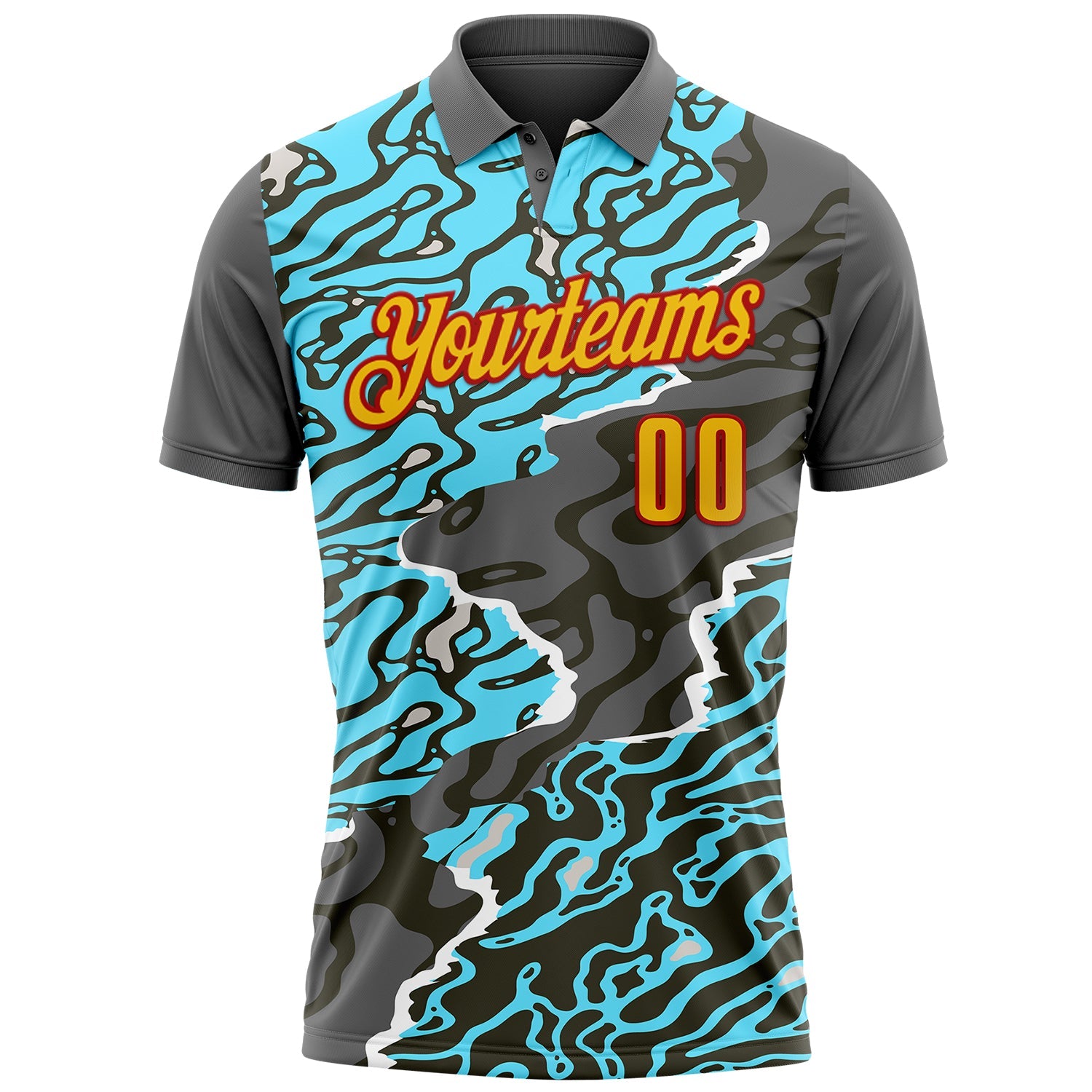 Custom Steel Gray Yellow-Red 3D Cornhole Fluid Performance Polo Shirt view 2