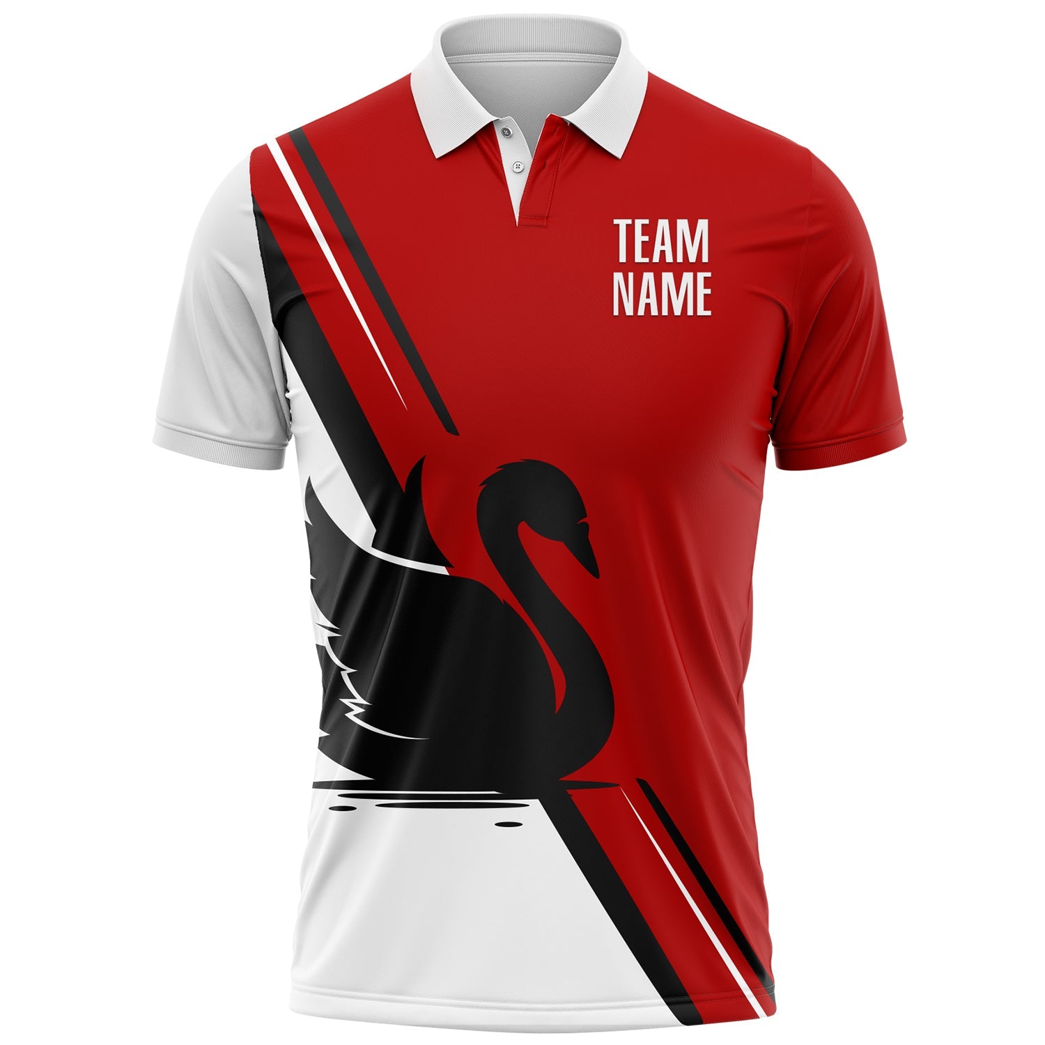 Custom Red White-Black 3D Pattern Design Animal Swan Performance Polo Shirt view 2