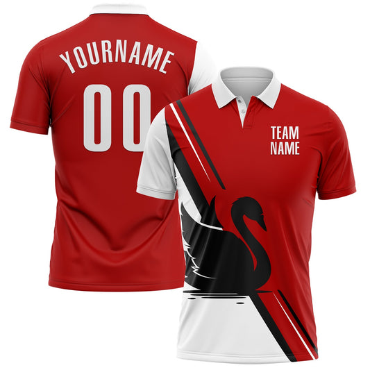 Custom Red White-Black 3D Pattern Design Animal Swan Performance Polo Shirt - Main View