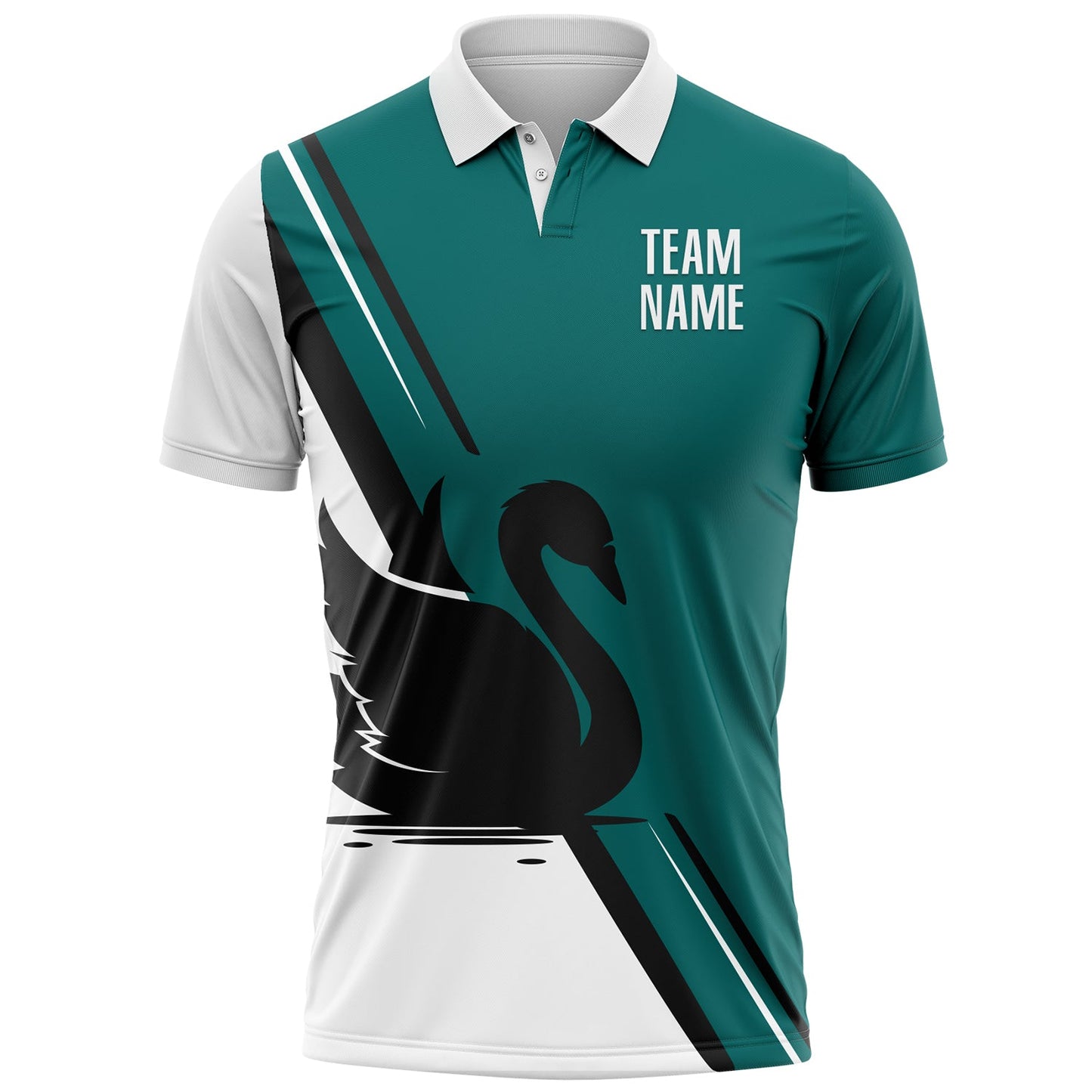 Custom Teal White-Black 3D Pattern Design Animal Swan Performance Polo Shirt view 2