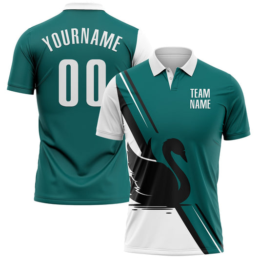Custom Teal White-Black 3D Pattern Design Animal Swan Performance Polo Shirt - Main View