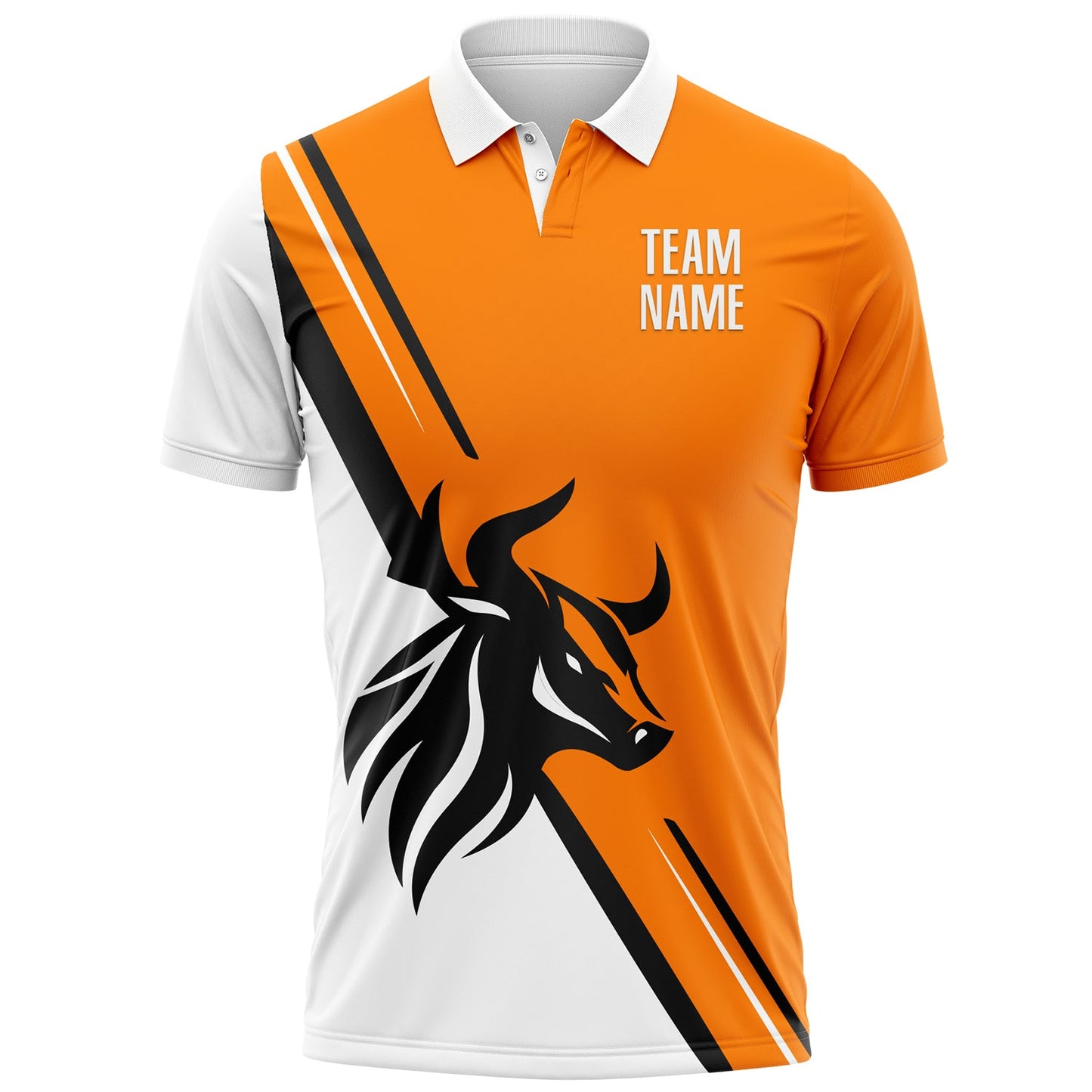 Custom Bay Orange White-Black 3D Pattern Design Animal Bull Performance Polo Shirt view 2