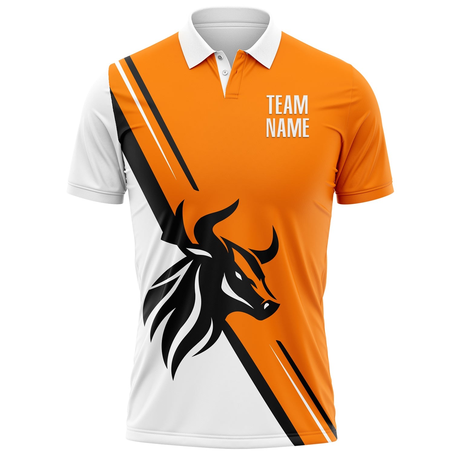 Custom Bay Orange White-Black 3D Pattern Design Animal Bull Performance Polo Shirt view 2