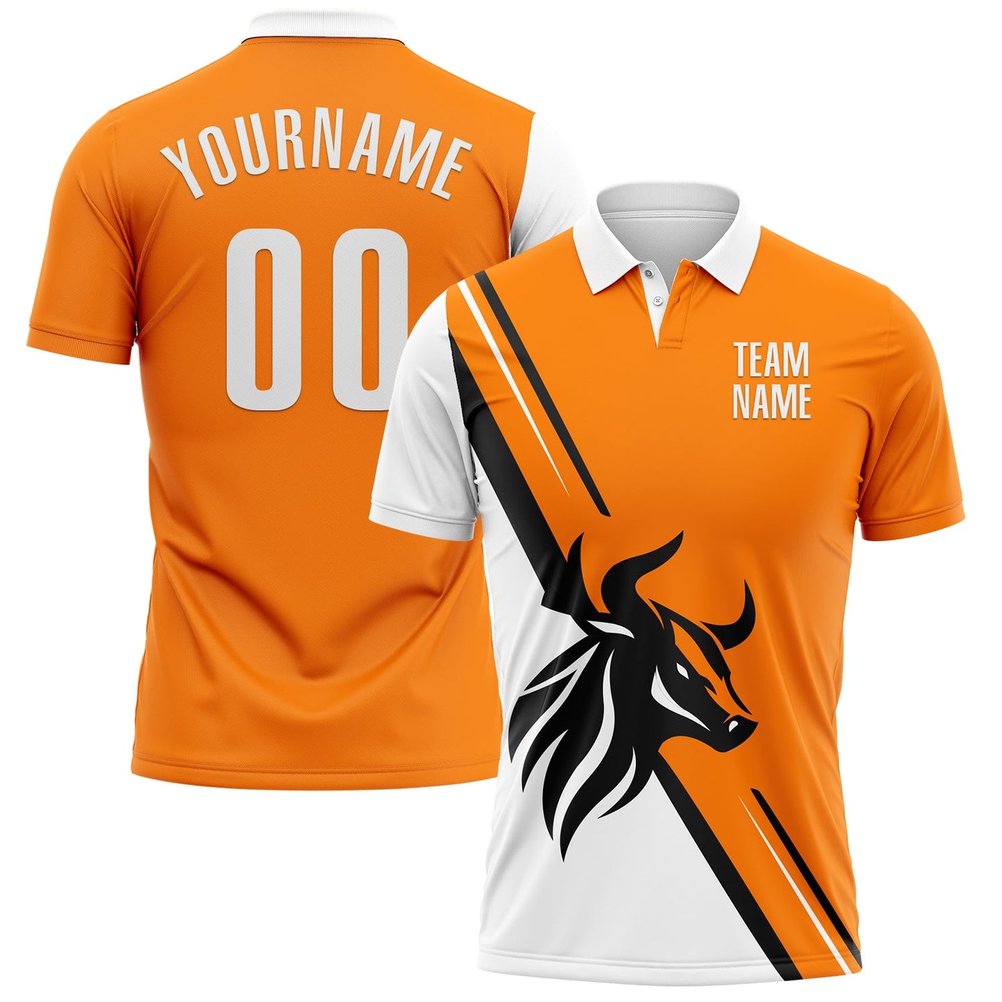 Custom Bay Orange White-Black 3D Pattern Design Animal Bull Performance Polo Shirt - Main View