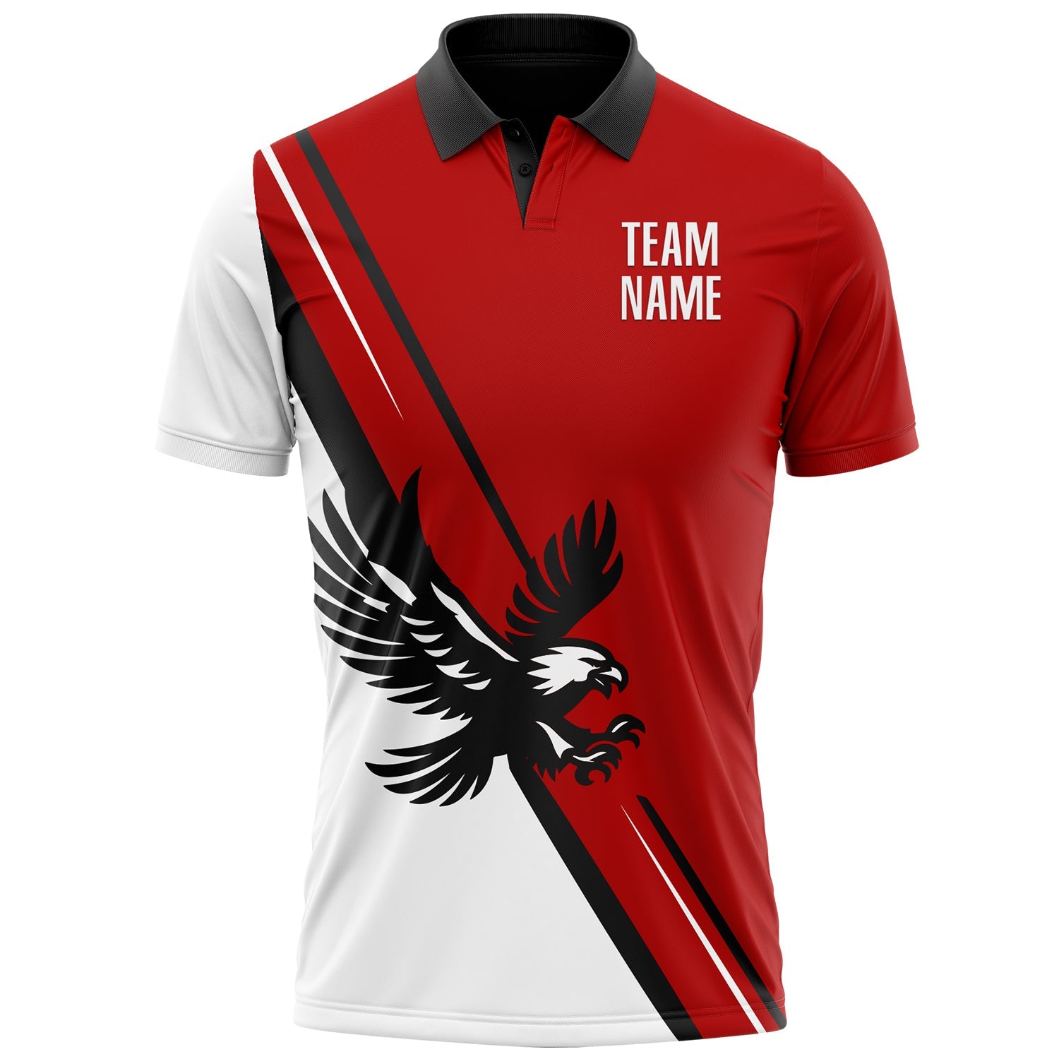 Custom Red White-Black 3D Pattern Design Animal Eagle Performance Polo Shirt view 2