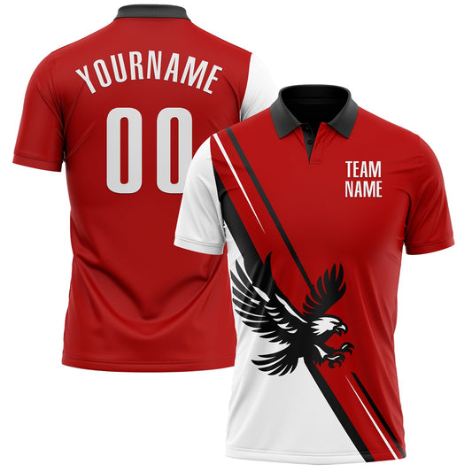 Custom Red White-Black 3D Pattern Design Animal Eagle Performance Polo Shirt - Main View
