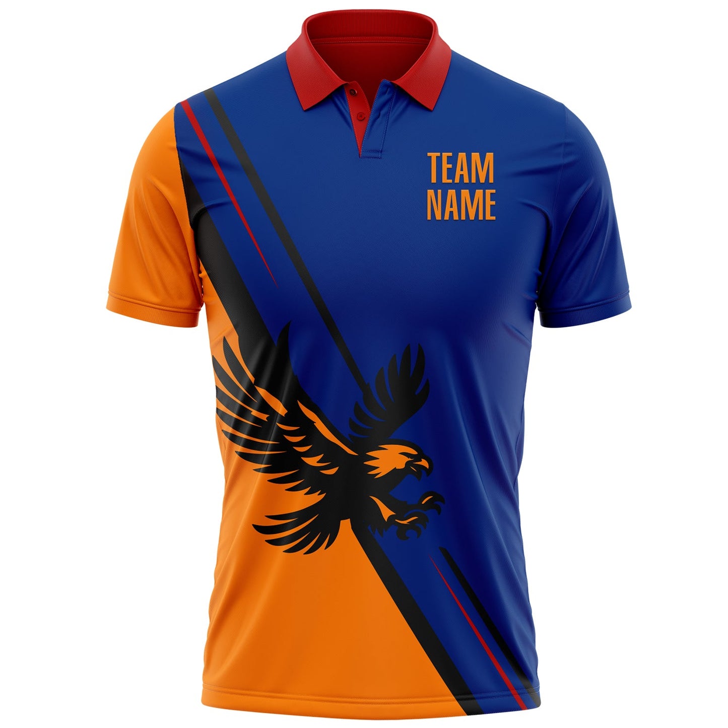 Custom Royal Bay Orange Red-Black 3D Pattern Design Animal Eagle Performance Polo Shirt view 2