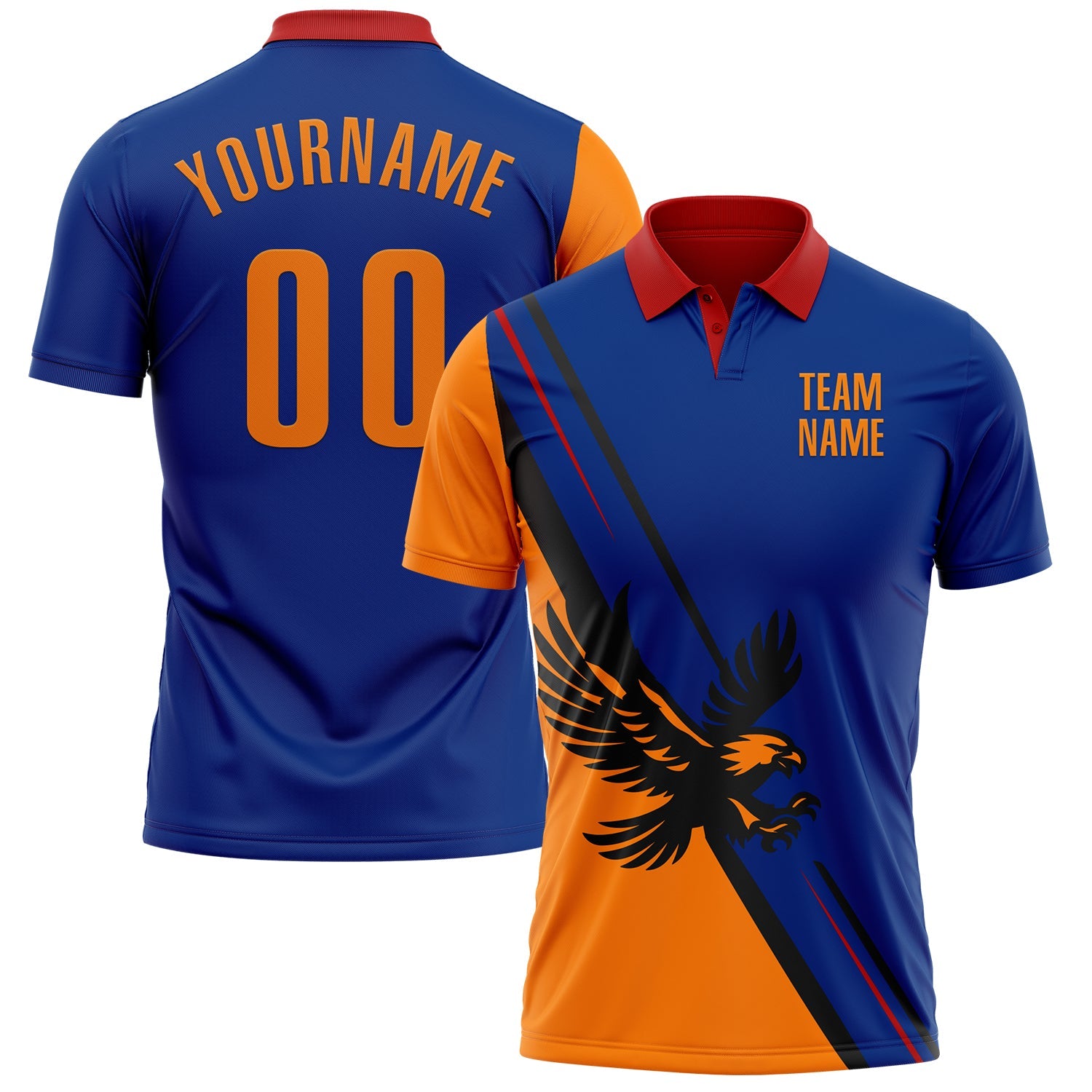 Custom Royal Bay Orange Red-Black 3D Pattern Design Animal Eagle Performance Polo Shirt - Main View