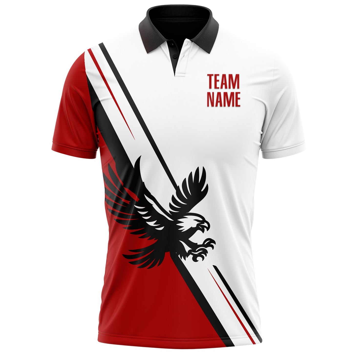Custom White Red-Black 3D Pattern Design Animal Eagle Performance Polo Shirt view 2