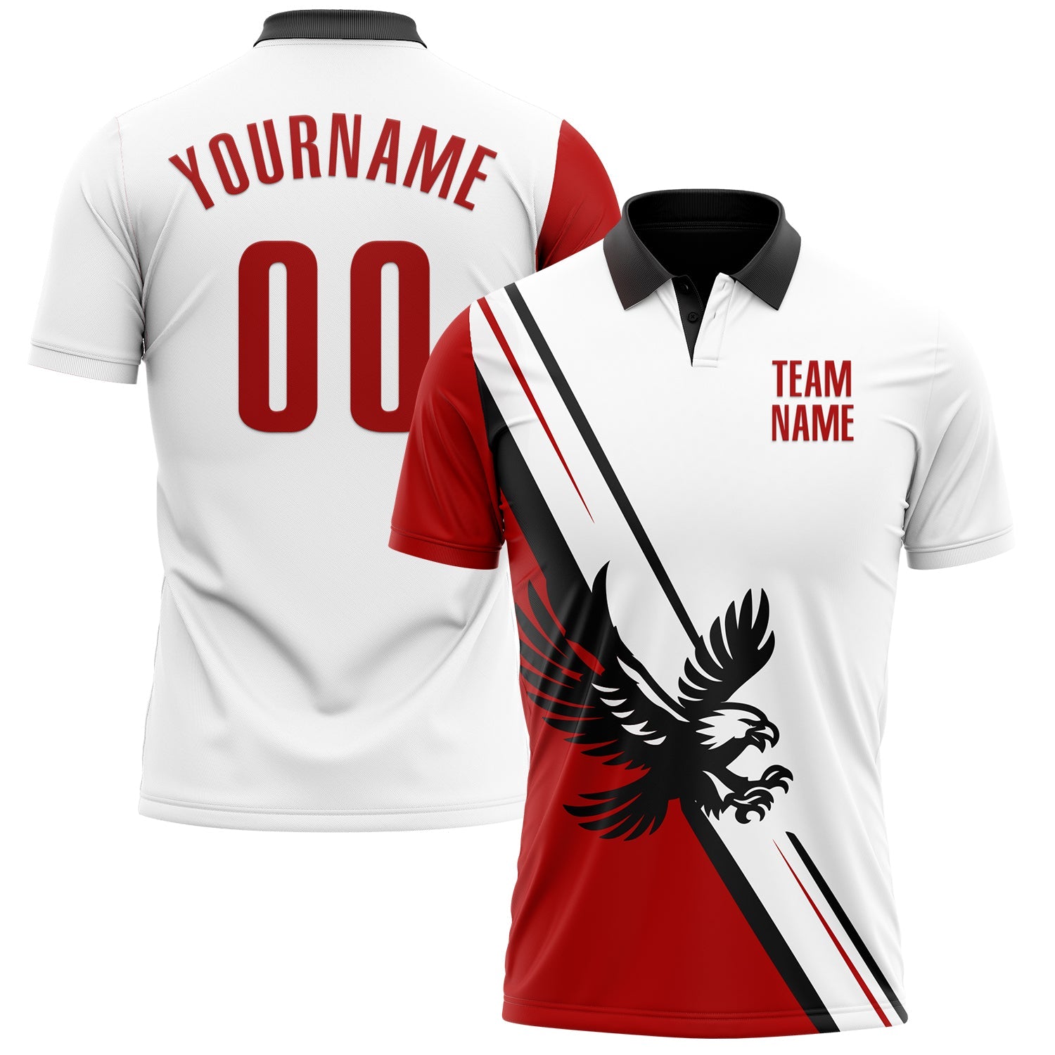 Custom White Red-Black 3D Pattern Design Animal Eagle Performance Polo Shirt - Main View