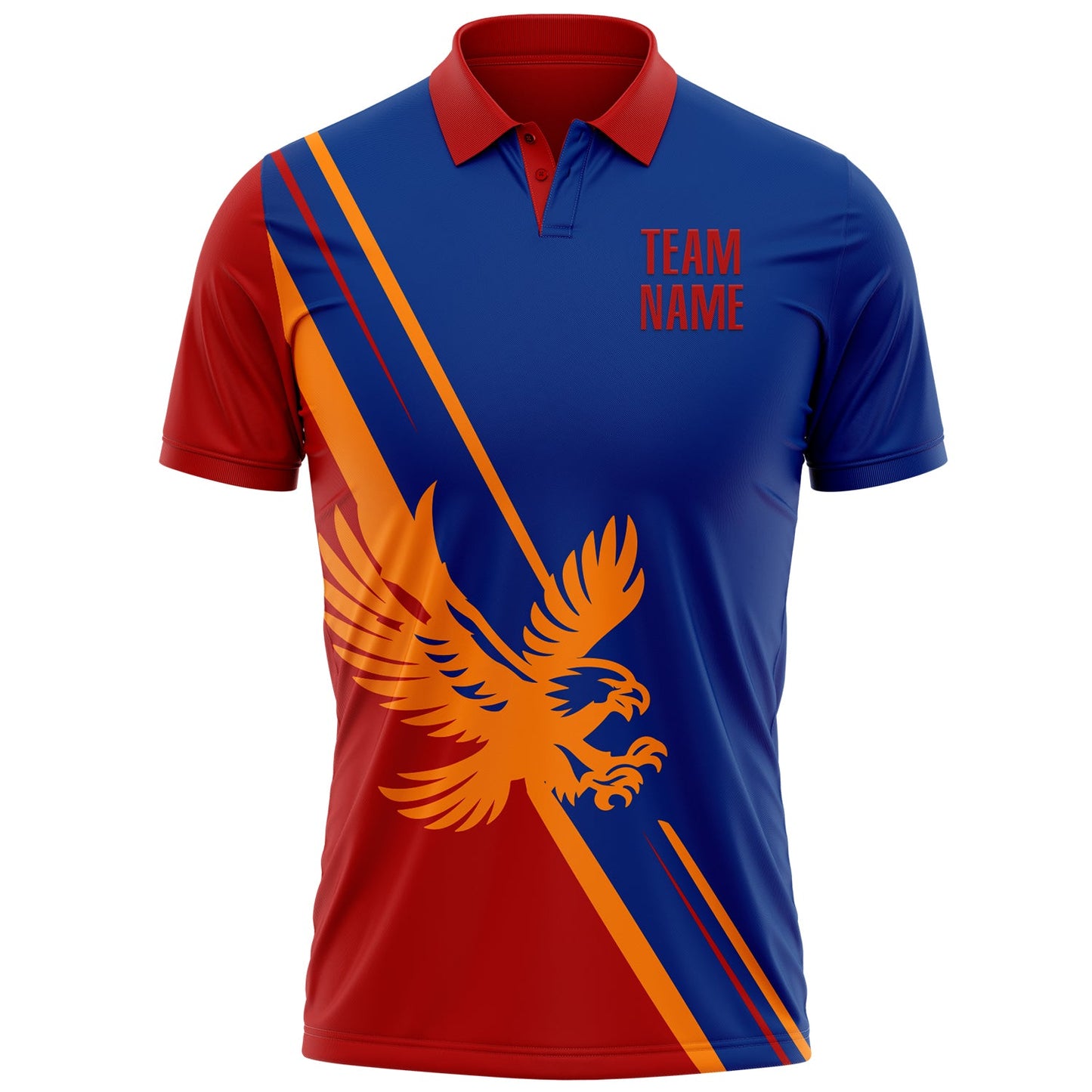 Custom Royal Red-Bay Orange 3D Pattern Design Animal Eagle Performance Polo Shirt view 2