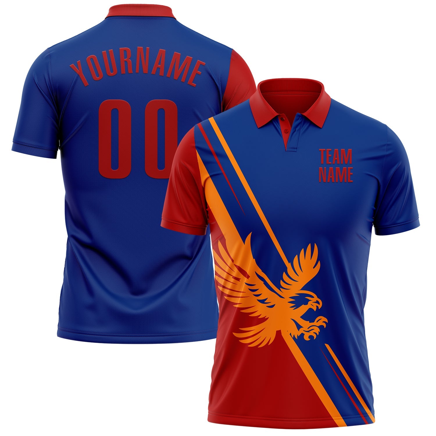 Custom Royal Red-Bay Orange 3D Pattern Design Animal Eagle Performance Polo Shirt - Main View