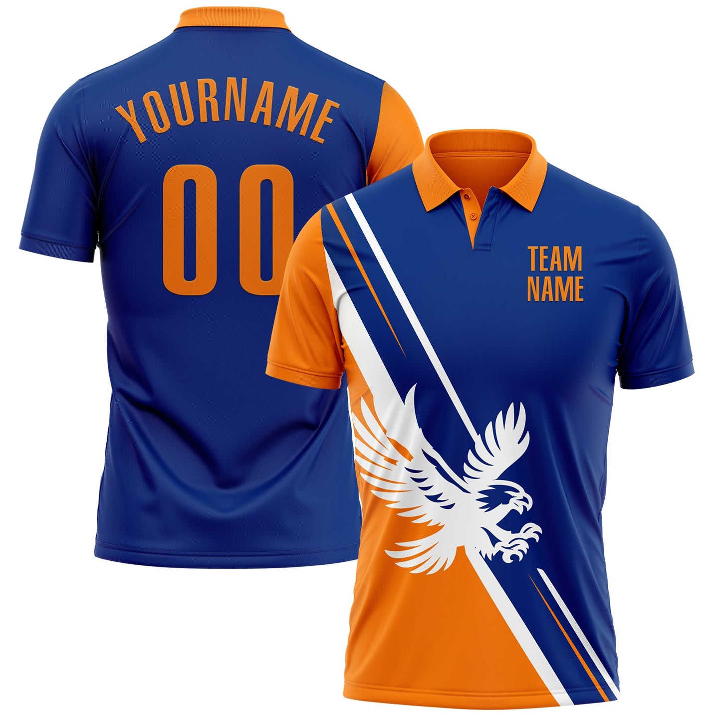 Custom Royal Bay Orange-White 3D Pattern Design Animal Eagle Performance Polo Shirt - Main View