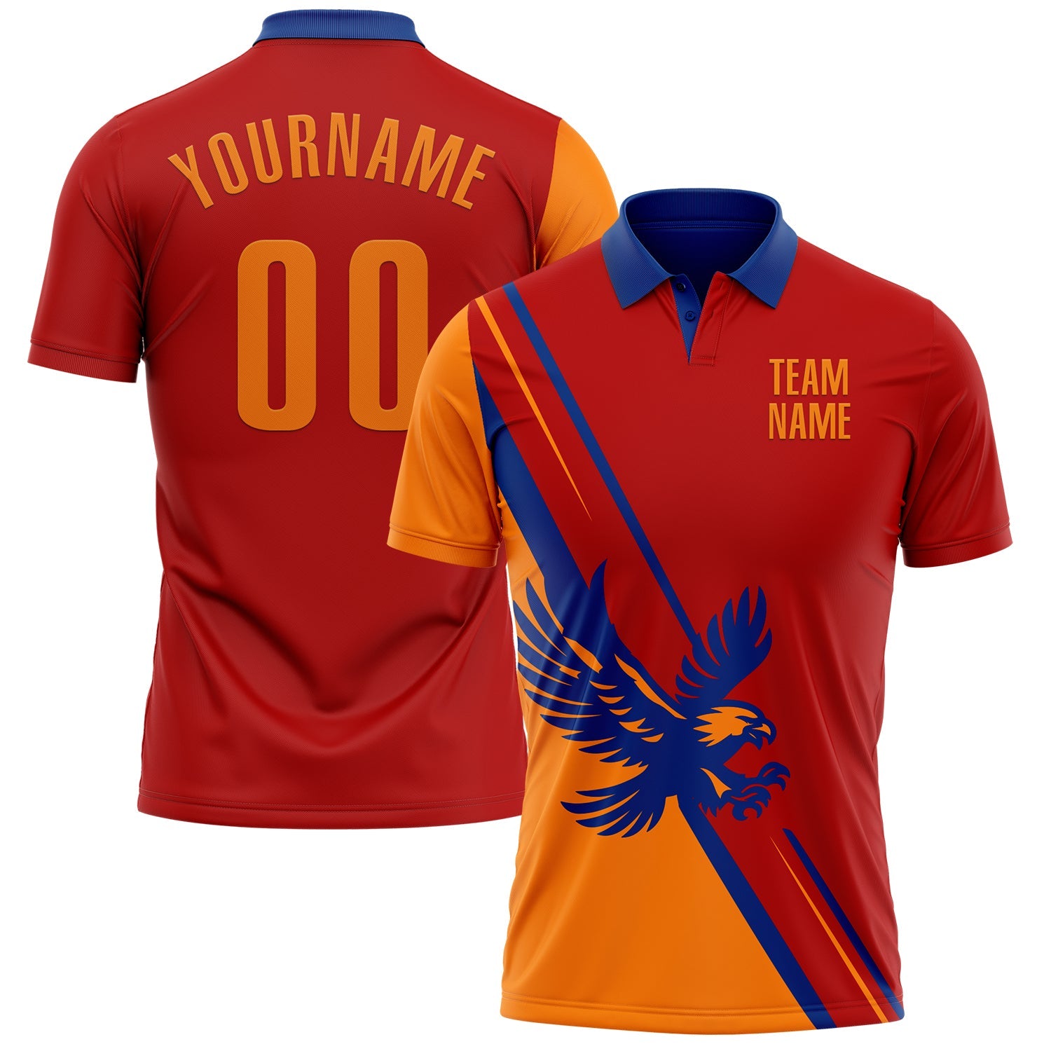 Custom Red Bay Orange-Royal 3D Pattern Design Animal Eagle Performance Polo Shirt - Main View