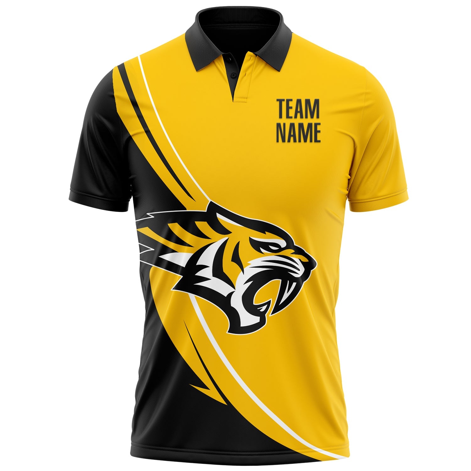 Custom Yellow Black-White 3D Pattern Design Animal Tiger Performance Polo Shirt view 2