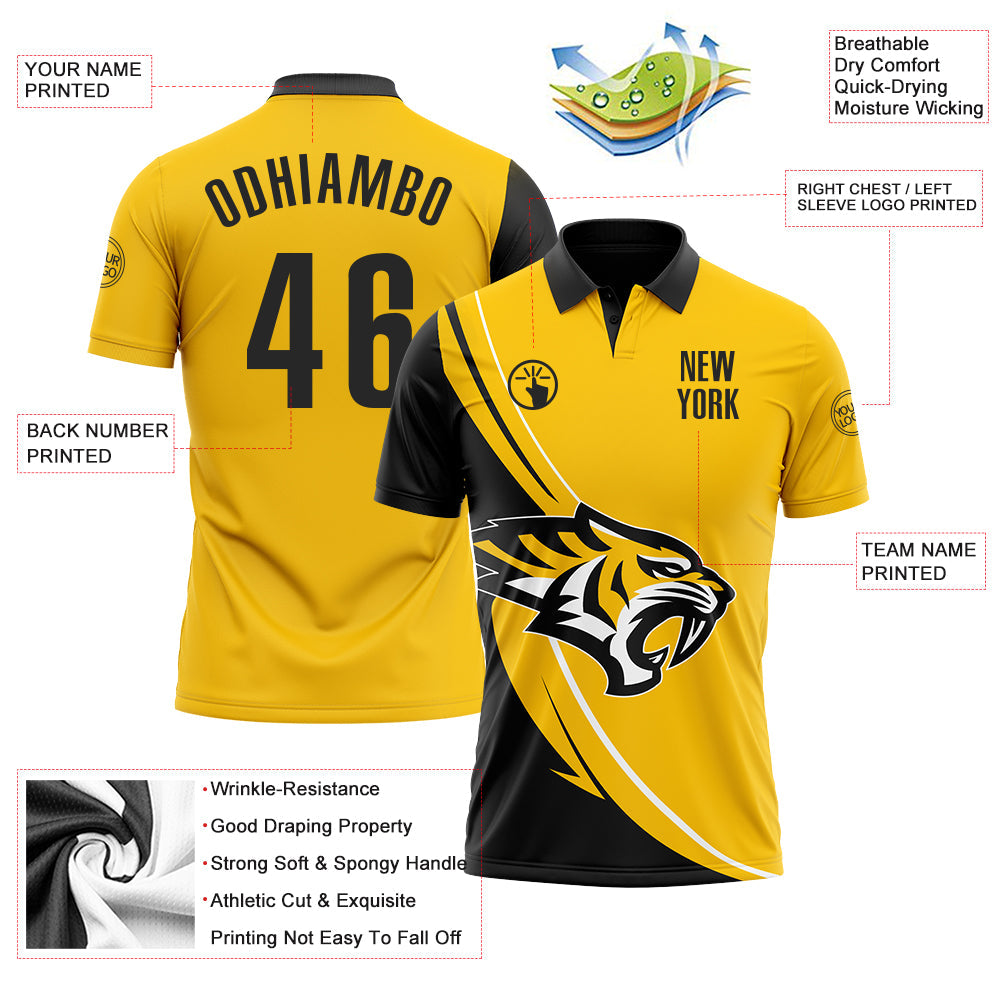 Custom Yellow Black-White 3D Pattern Design Animal Tiger Performance Polo Shirt view 3