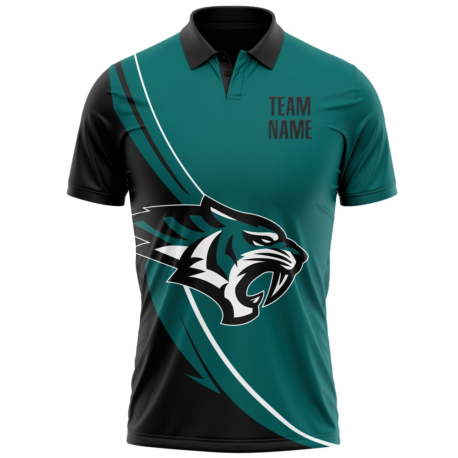 Custom Teal Black-White 3D Pattern Design Animal Tiger Performance Polo Shirt view 2