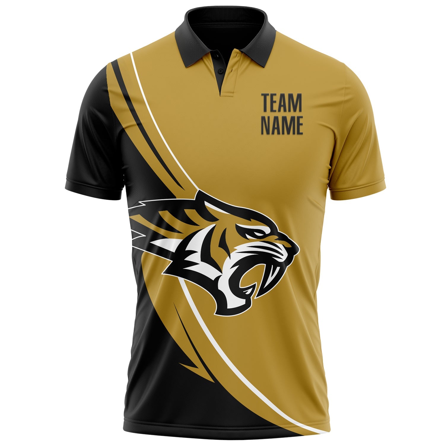 Custom Old Gold Black-White 3D Pattern Design Animal Tiger Performance Polo Shirt view 2