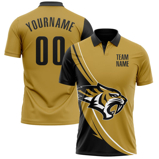 Custom Old Gold Black-White 3D Pattern Design Animal Tiger Performance Polo Shirt - Main View