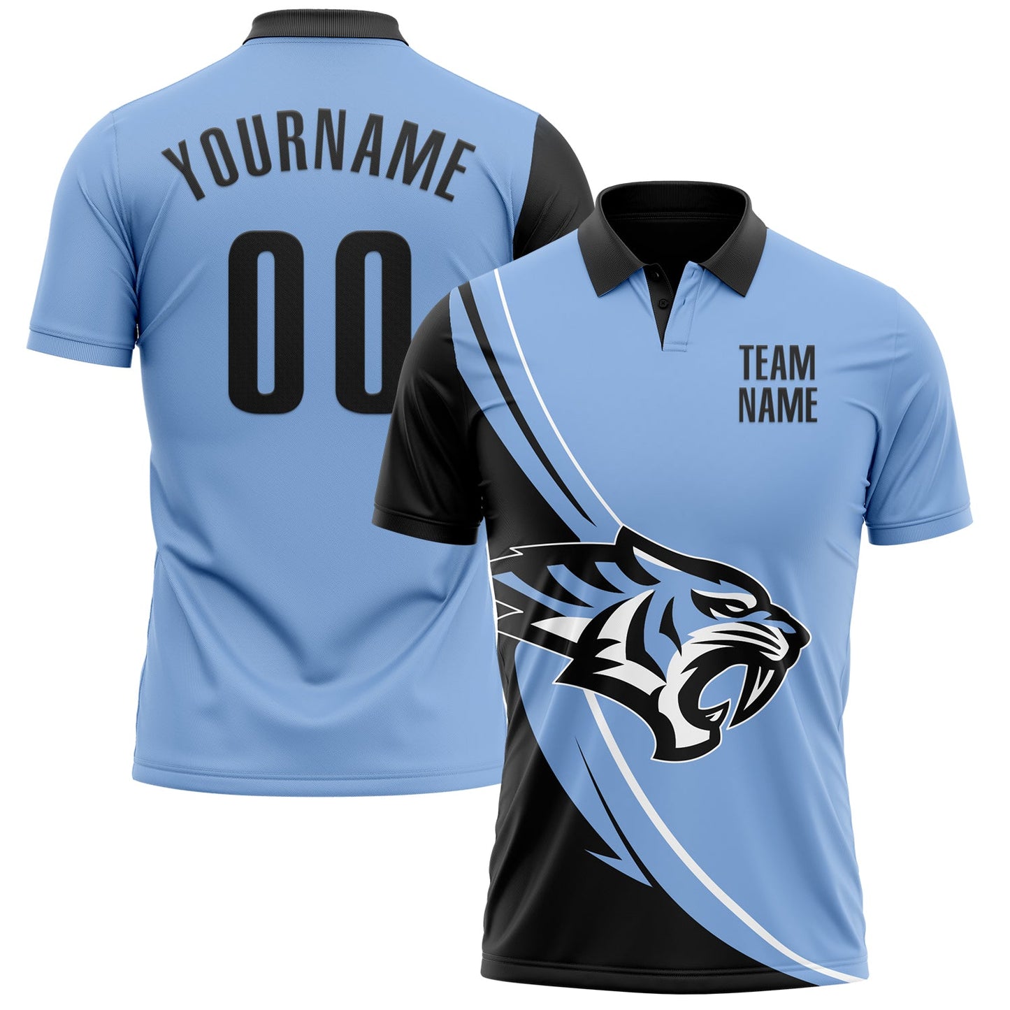 Custom Light Blue Black-White 3D Pattern Design Animal Tiger Performance Polo Shirt - Main View