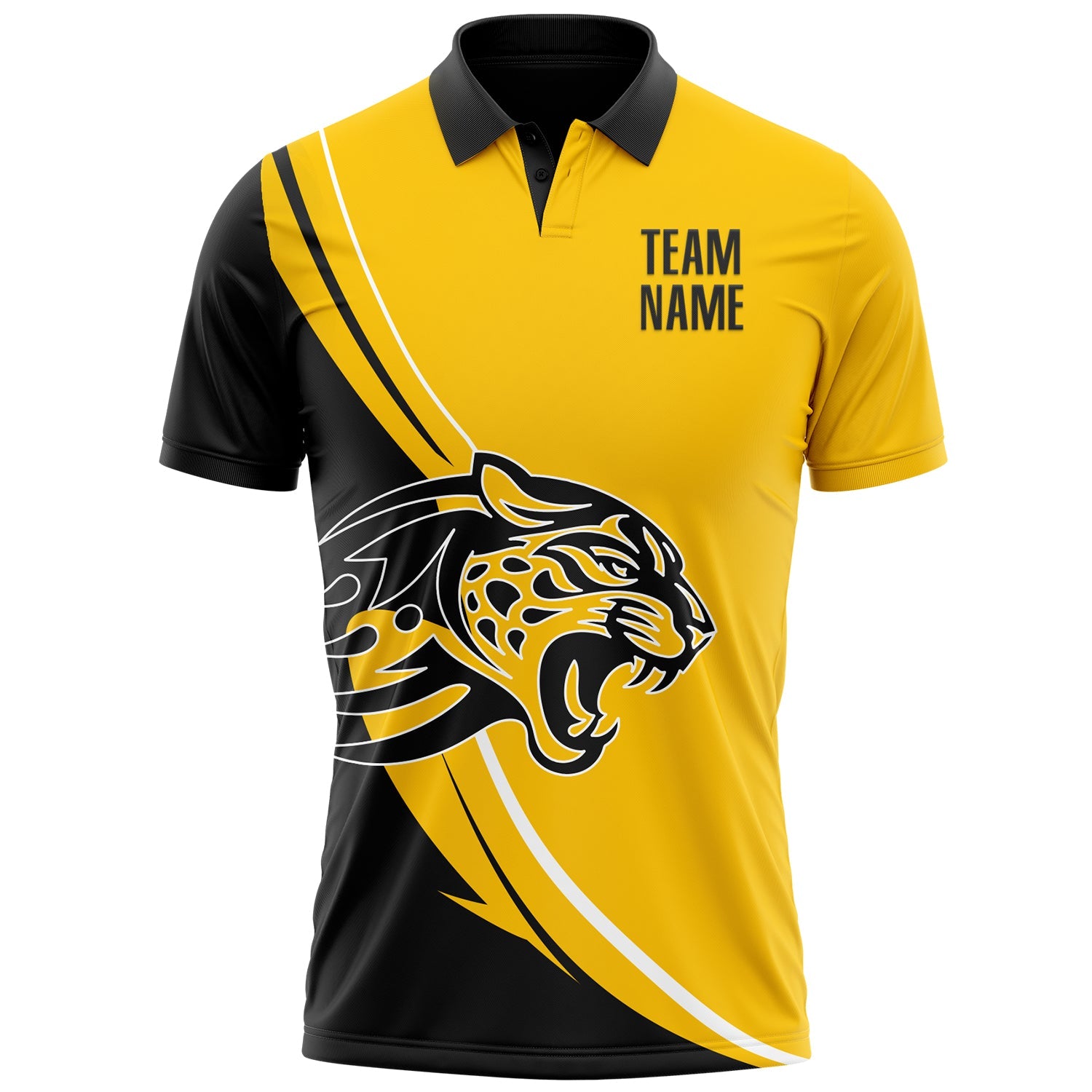Custom Yellow Black-White 3D Pattern Design Animal Leopard Performance Polo Shirt view 2