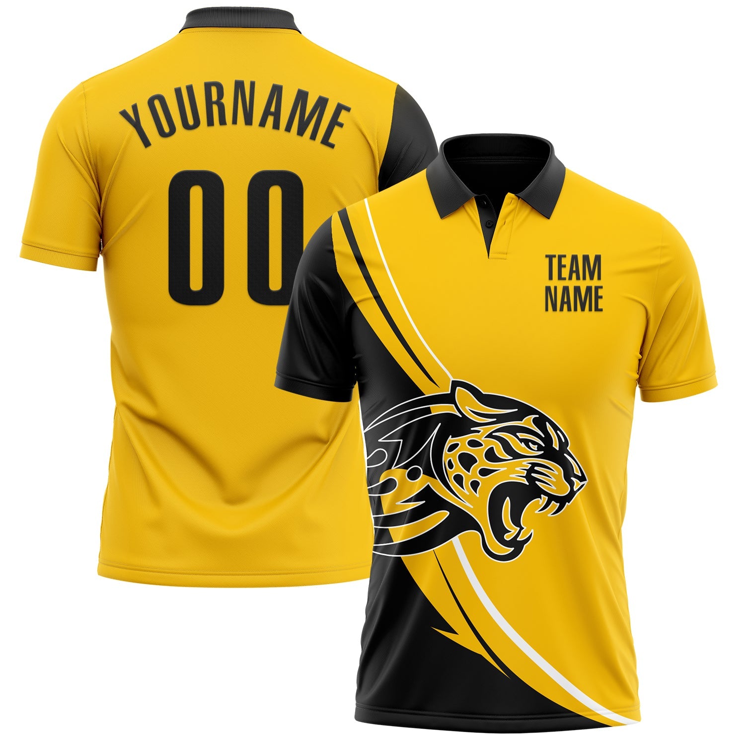 Custom Yellow Black-White 3D Pattern Design Animal Leopard Performance Polo Shirt - Main View