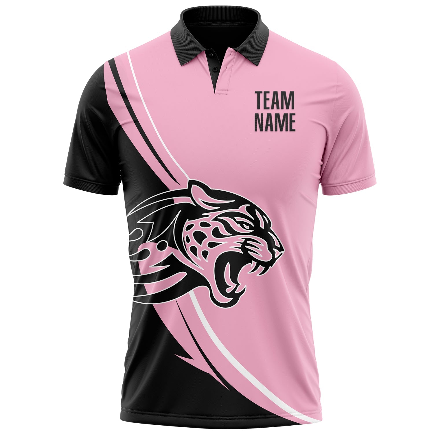Custom Light Pink Black-White 3D Pattern Design Animal Leopard Performance Polo Shirt view 2