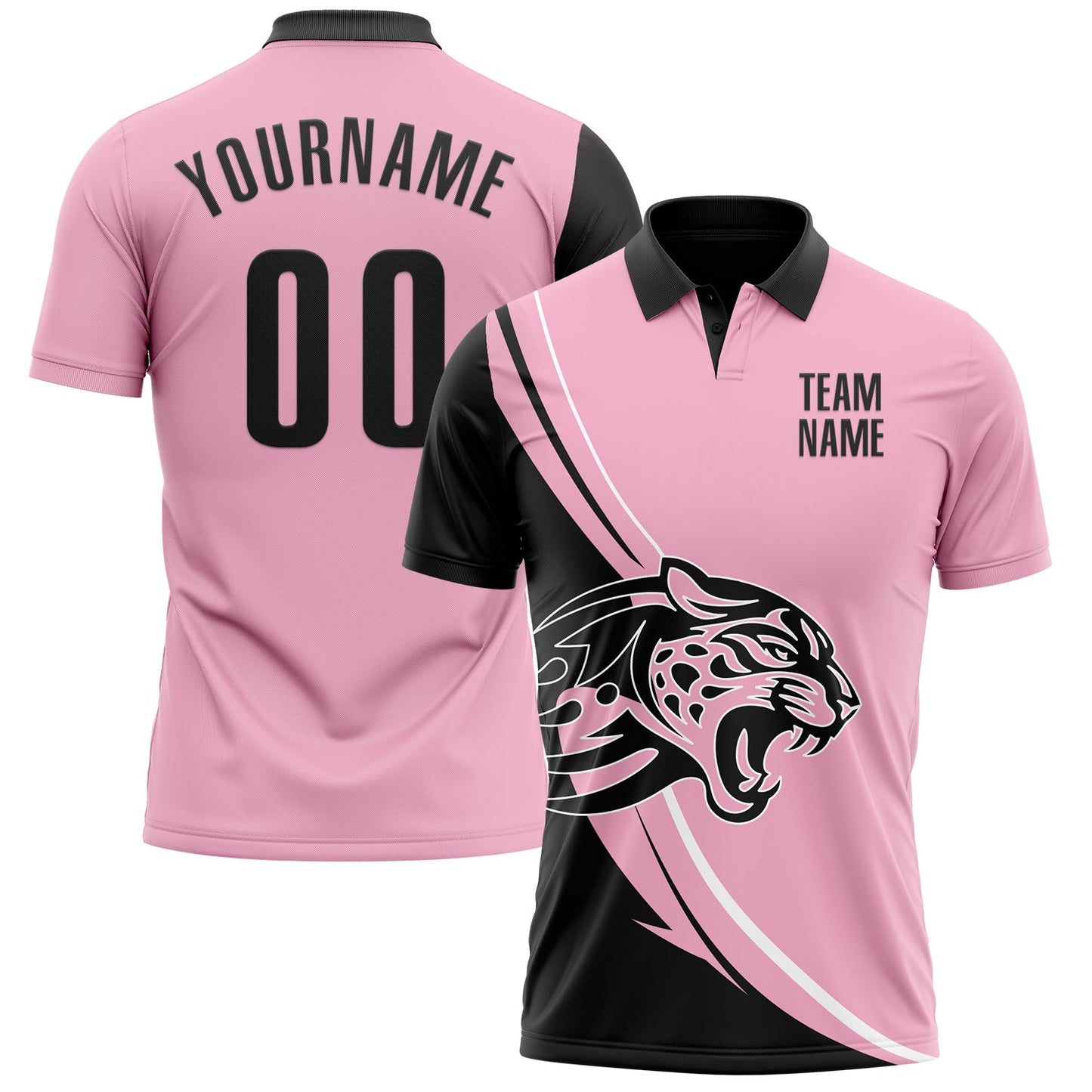 Custom Light Pink Black-White 3D Pattern Design Animal Leopard Performance Polo Shirt - Main View