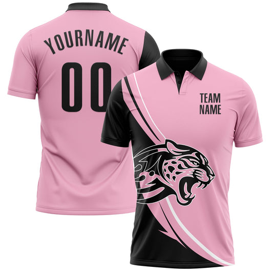 Custom Light Pink Black-White 3D Pattern Design Animal Leopard Performance Polo Shirt - Main View