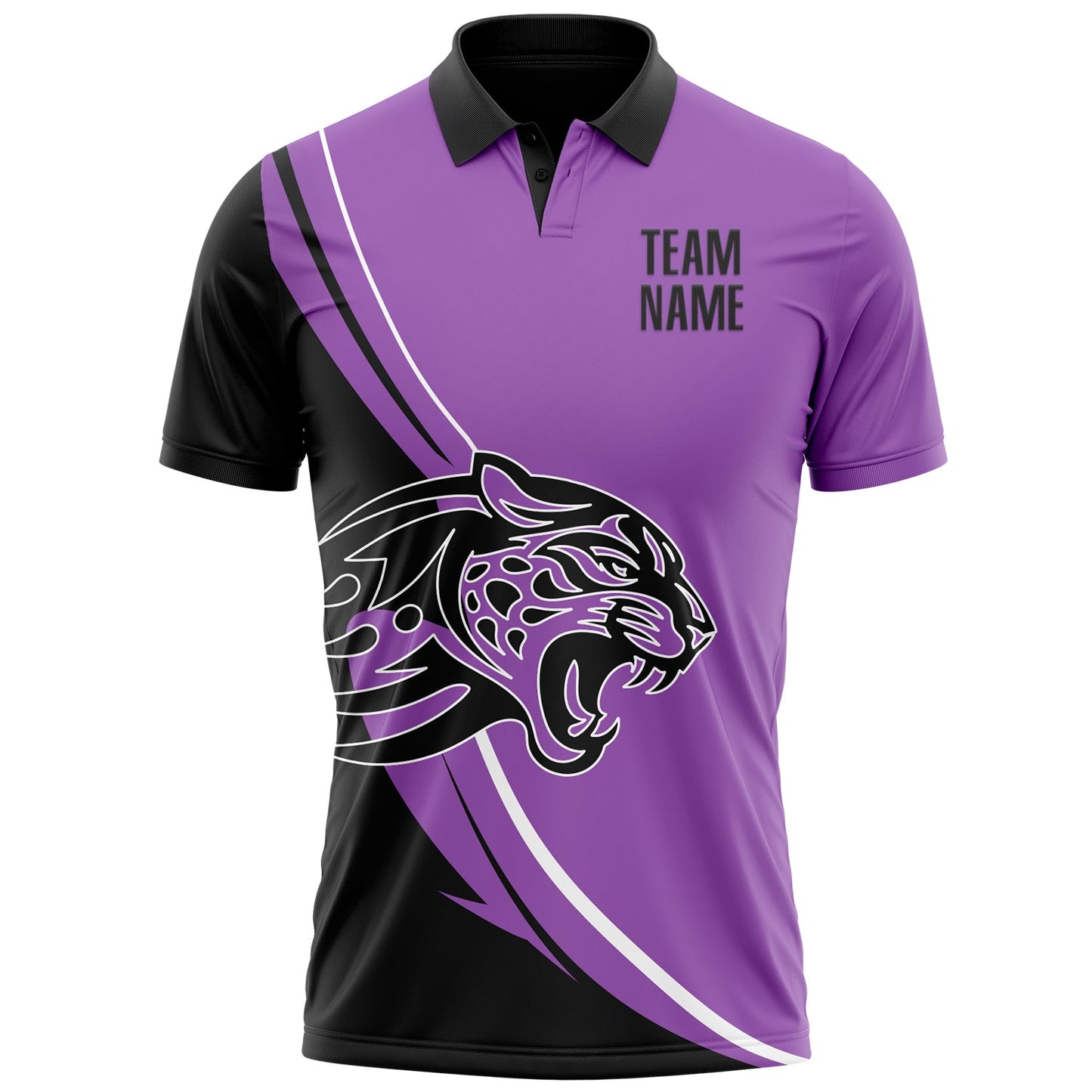 Custom Medium Purple Black-White 3D Pattern Design Animal Leopard Performance Polo Shirt view 2