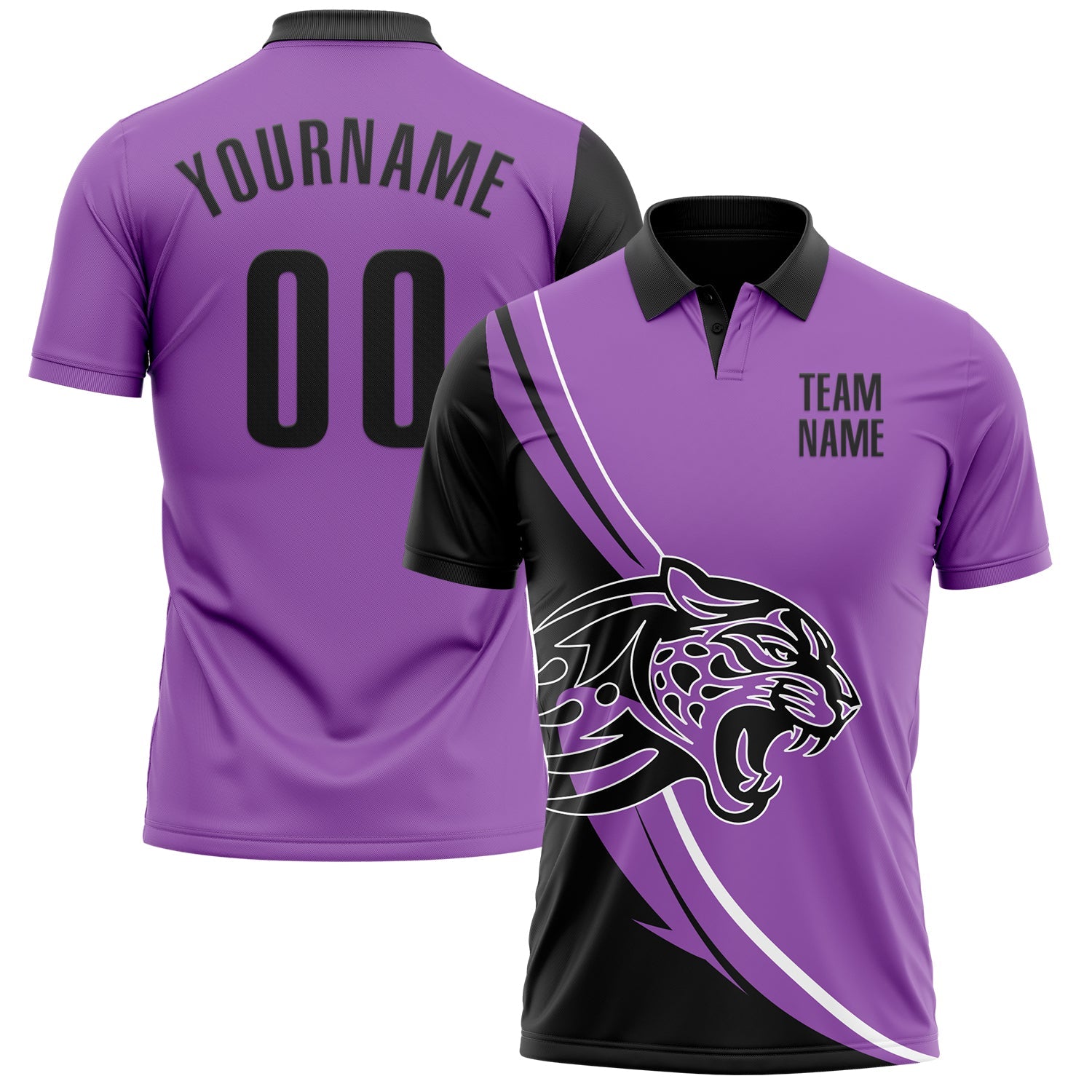 Custom Medium Purple Black-White 3D Pattern Design Animal Leopard Performance Polo Shirt - Main View