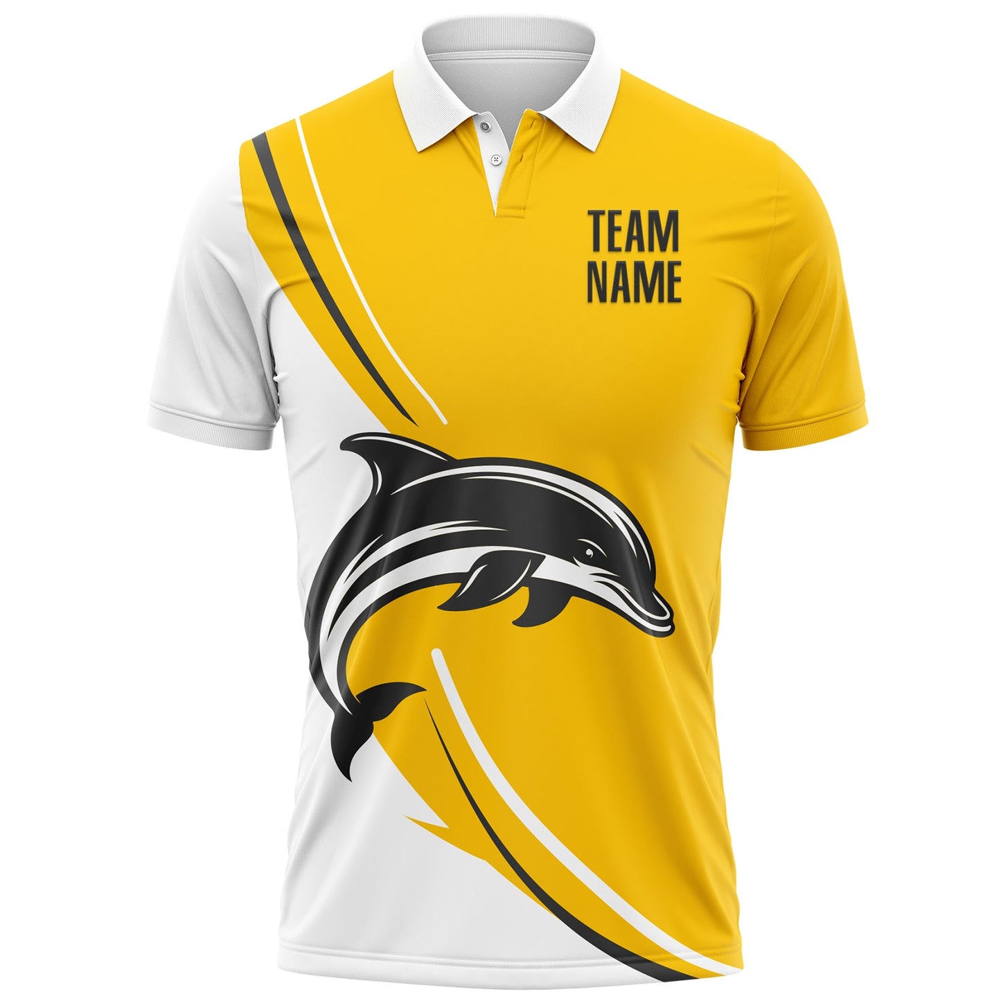 Custom Yellow Black-White 3D Pattern Design Animal Dolphin Performance Polo Shirt view 2