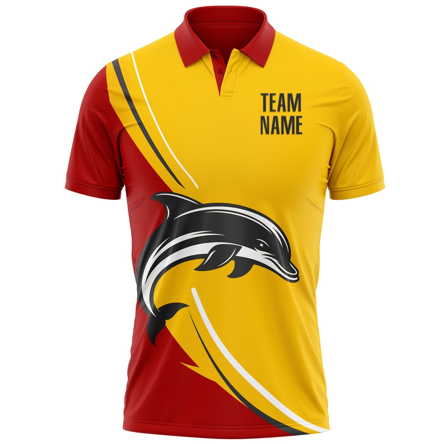 Custom Yellow Black-Red 3D Pattern Design Animal Dolphin Performance Polo Shirt view 2