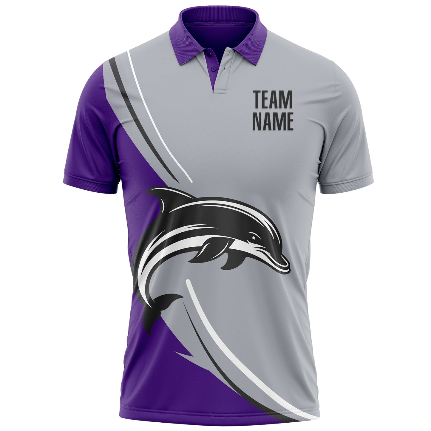 Custom Gray Black-Purple 3D Pattern Design Animal Dolphin Performance Polo Shirt view 2
