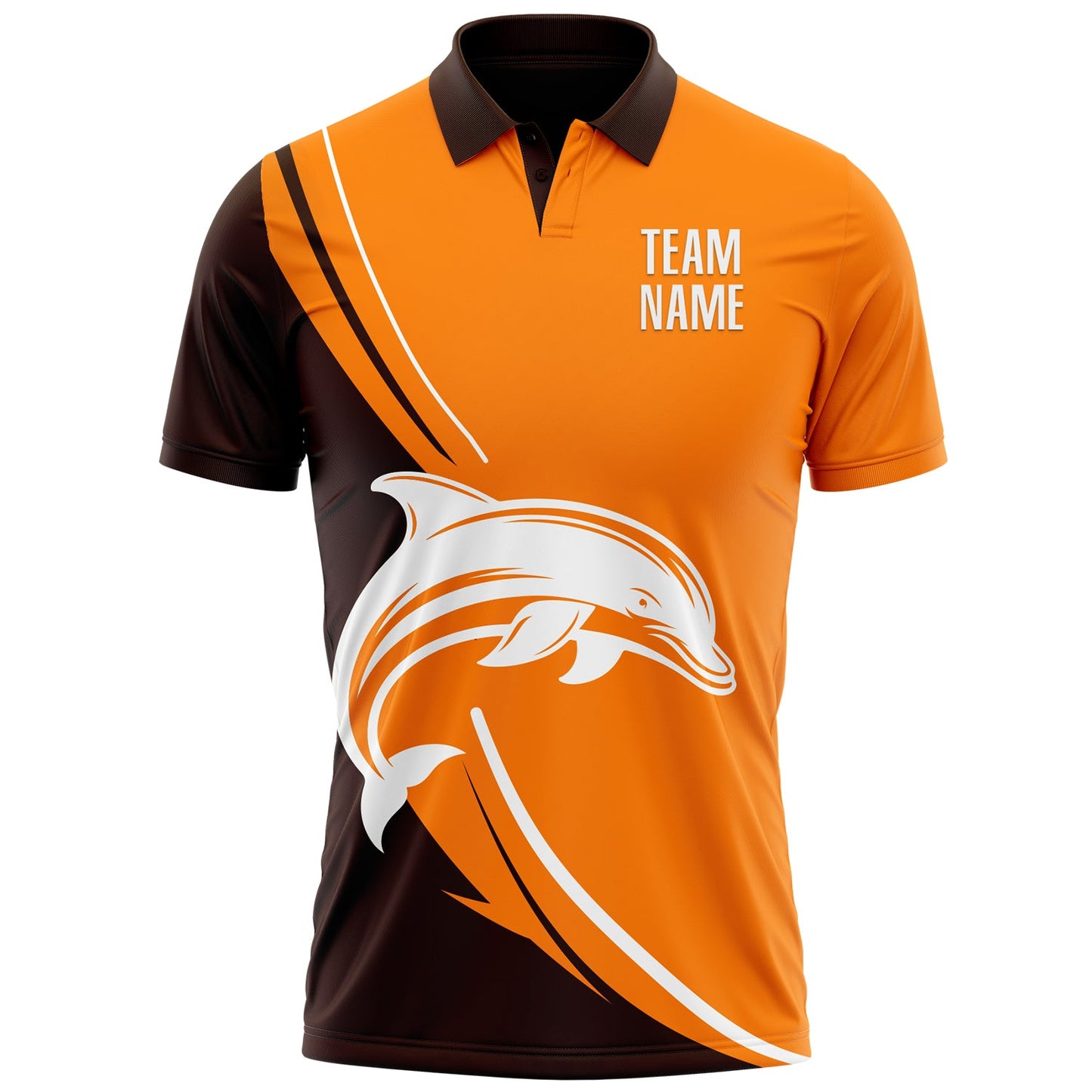 Custom Bay Orange White-Brown 3D Pattern Design Animal Dolphin Performance Polo Shirt view 2