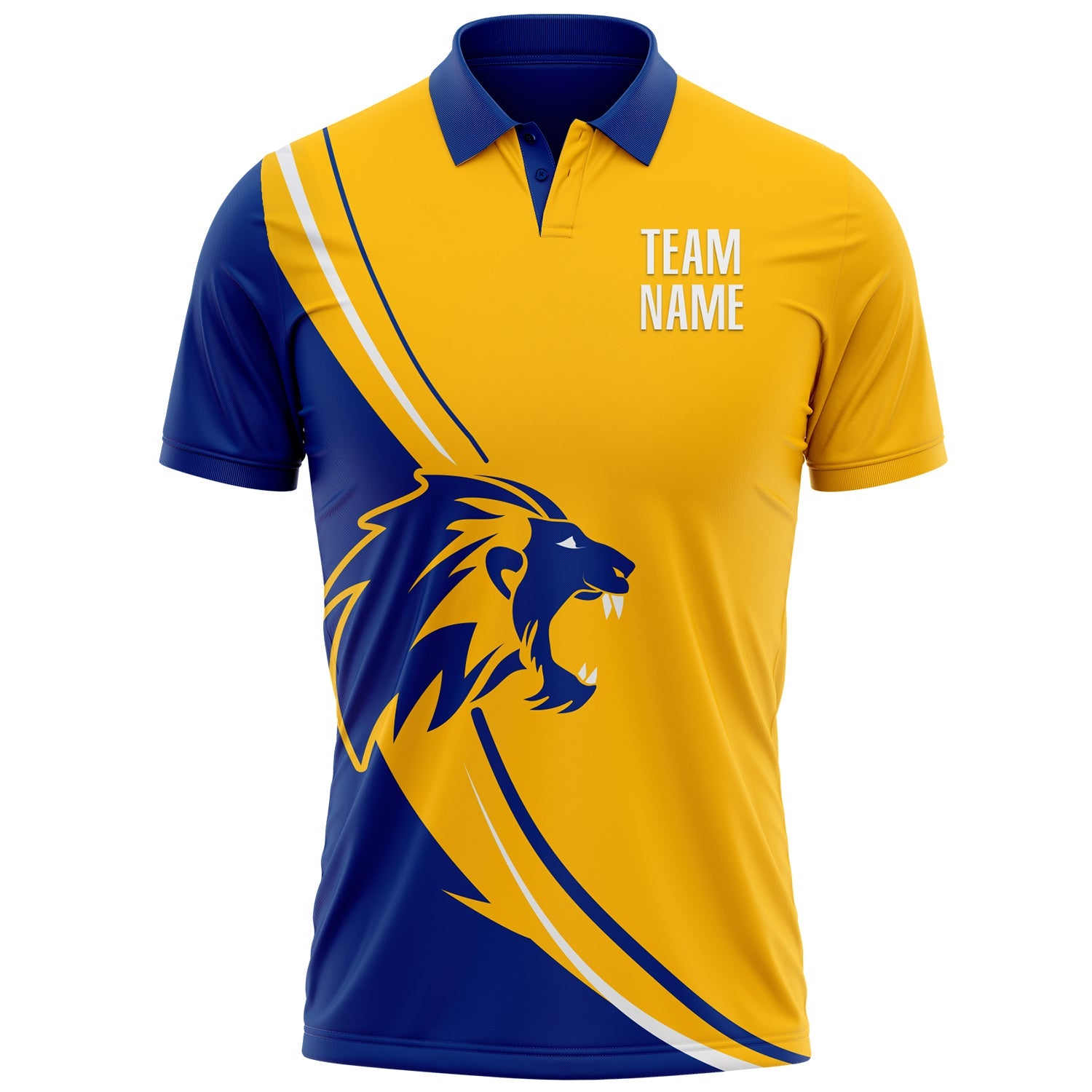 Custom Gold White-Royal 3D Pattern Design Animal Lion Performance Polo Shirt view 2