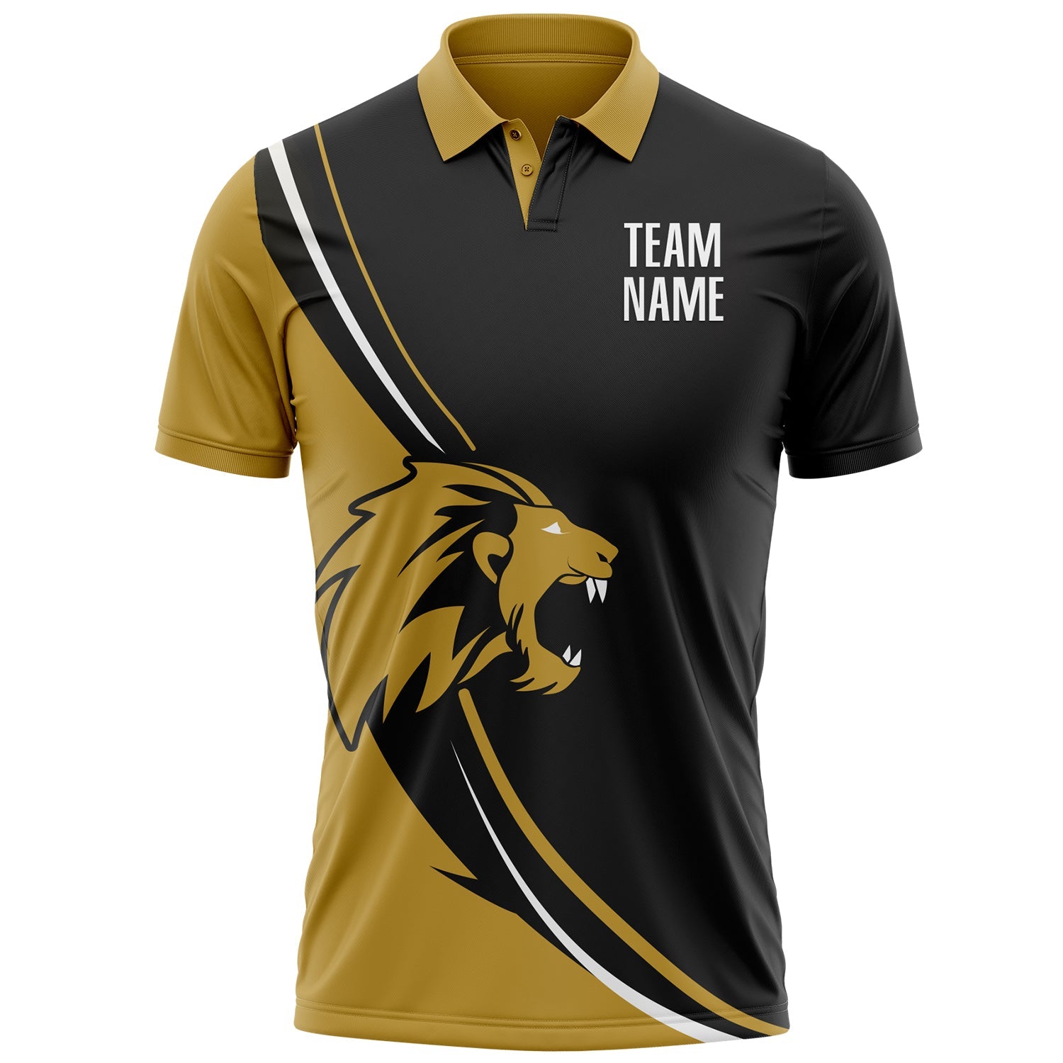 Custom Black White-Old Gold 3D Pattern Design Animal Lion Performance Polo Shirt view 2