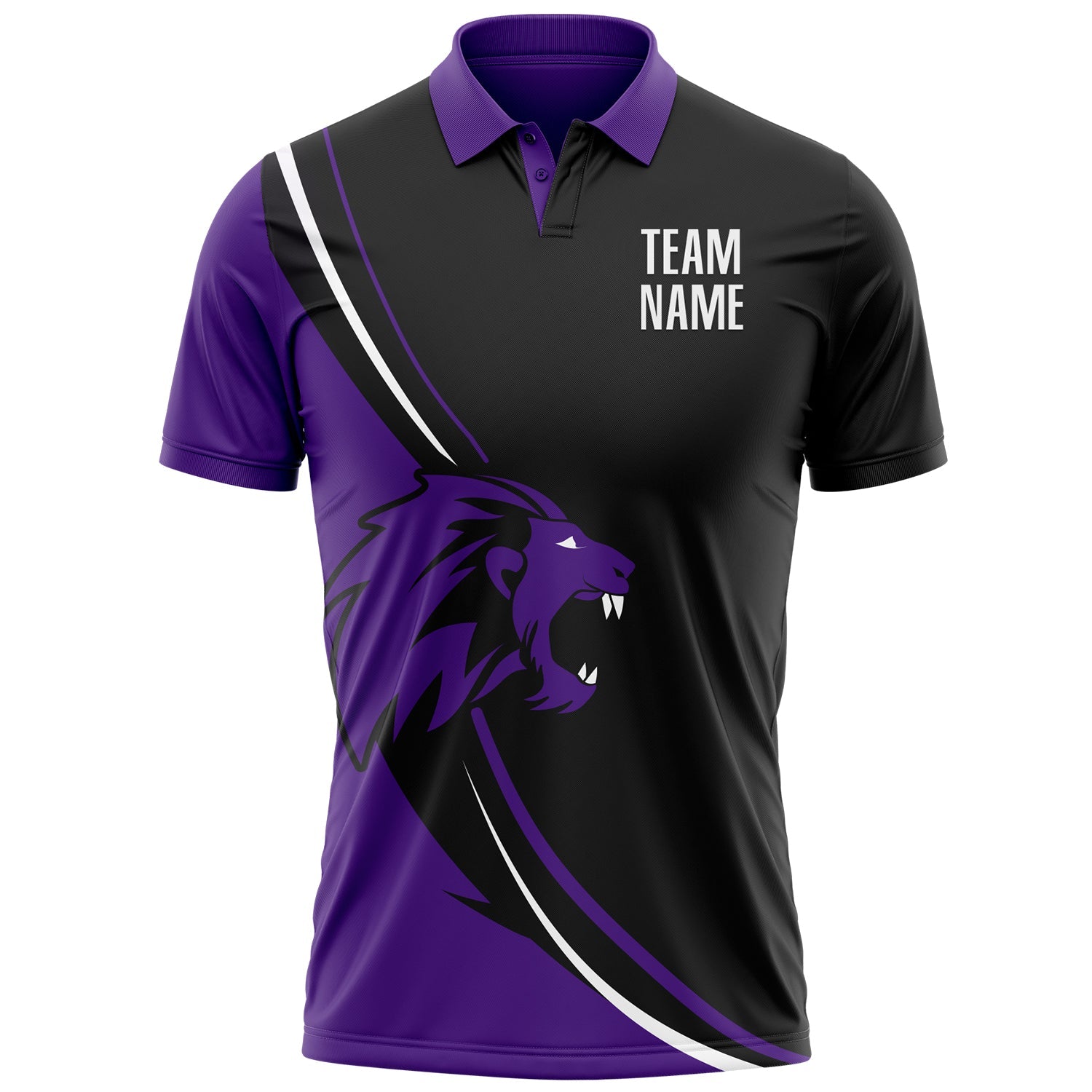 Custom Black White-Purple 3D Pattern Design Animal Lion Performance Polo Shirt view 2