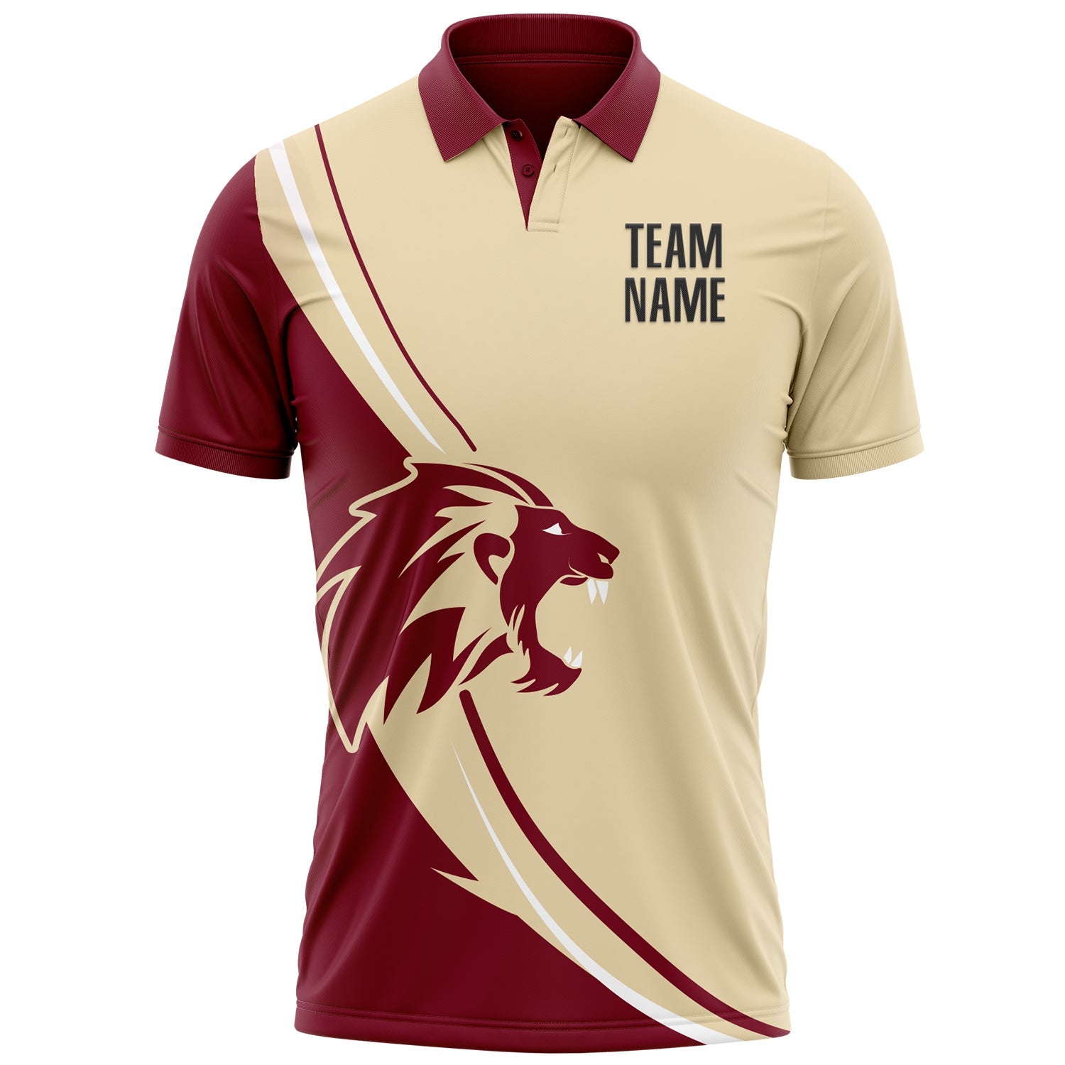 Custom Cream Black-Crimson 3D Pattern Design Animal Lion Performance Polo Shirt view 2