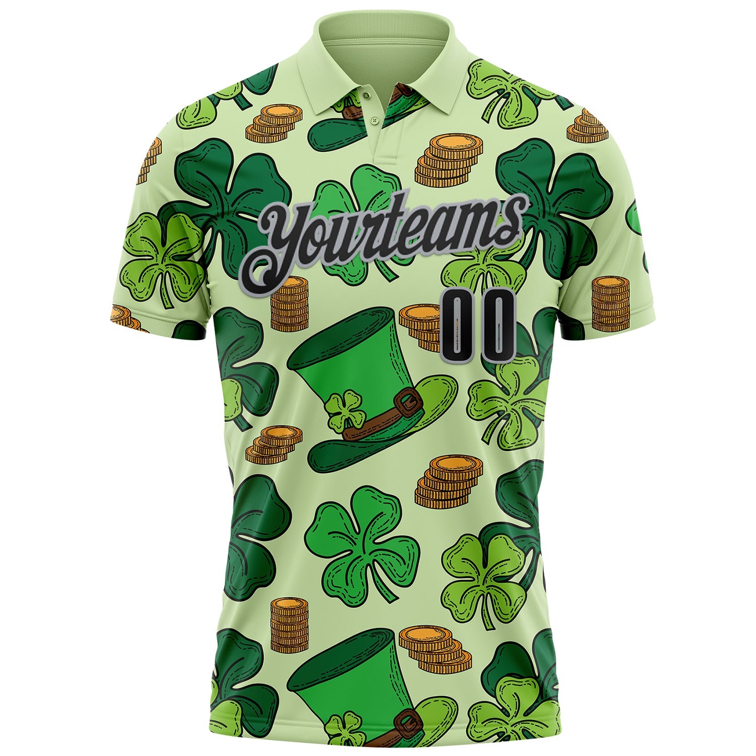 Custom Green Black-Gray 3D St. Patrick's Day Shamrock Performance Polo Shirt view 2